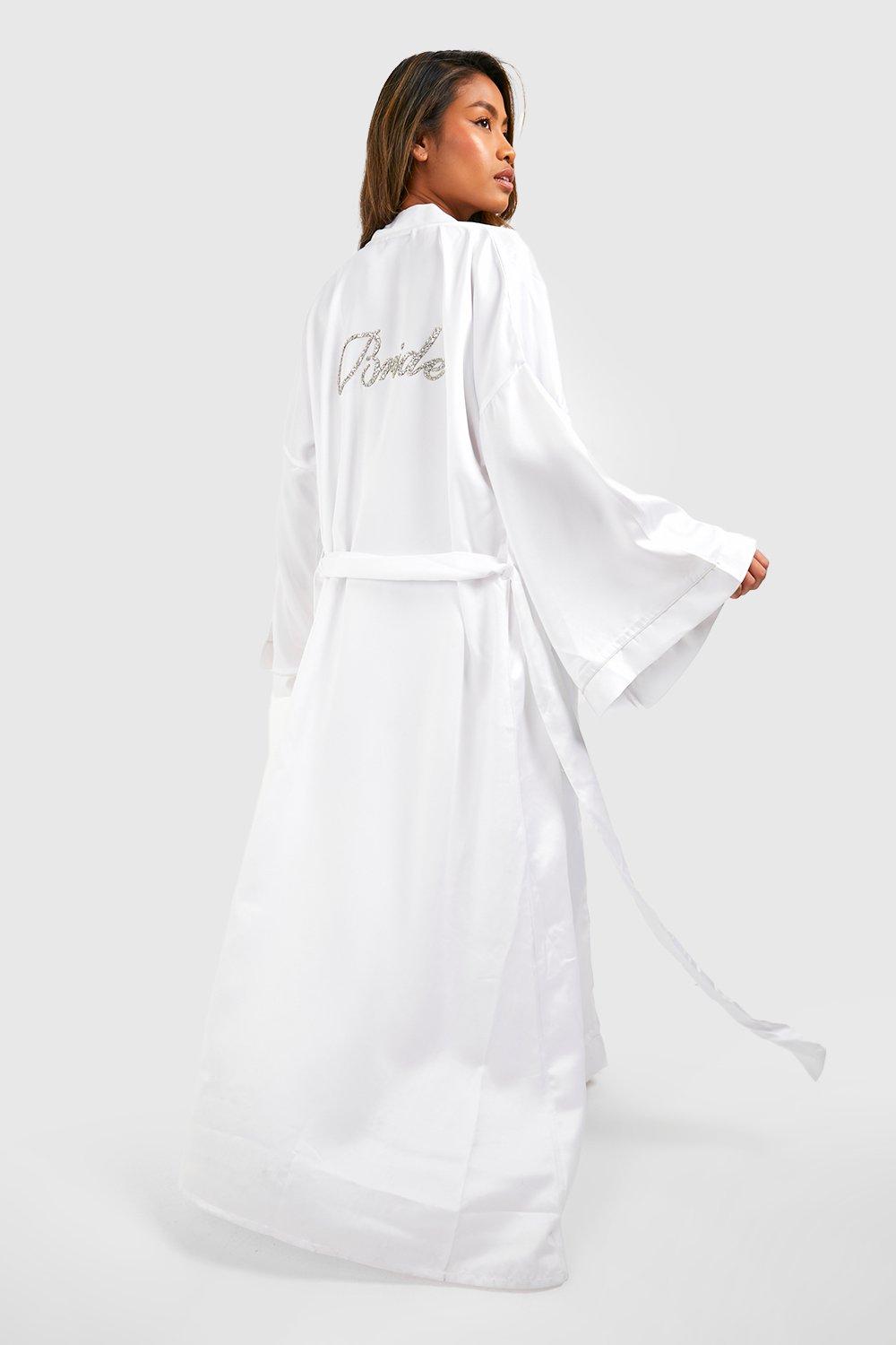 Womens Bride Embellished Satin Maxi Dressing Gown - White - 10, White