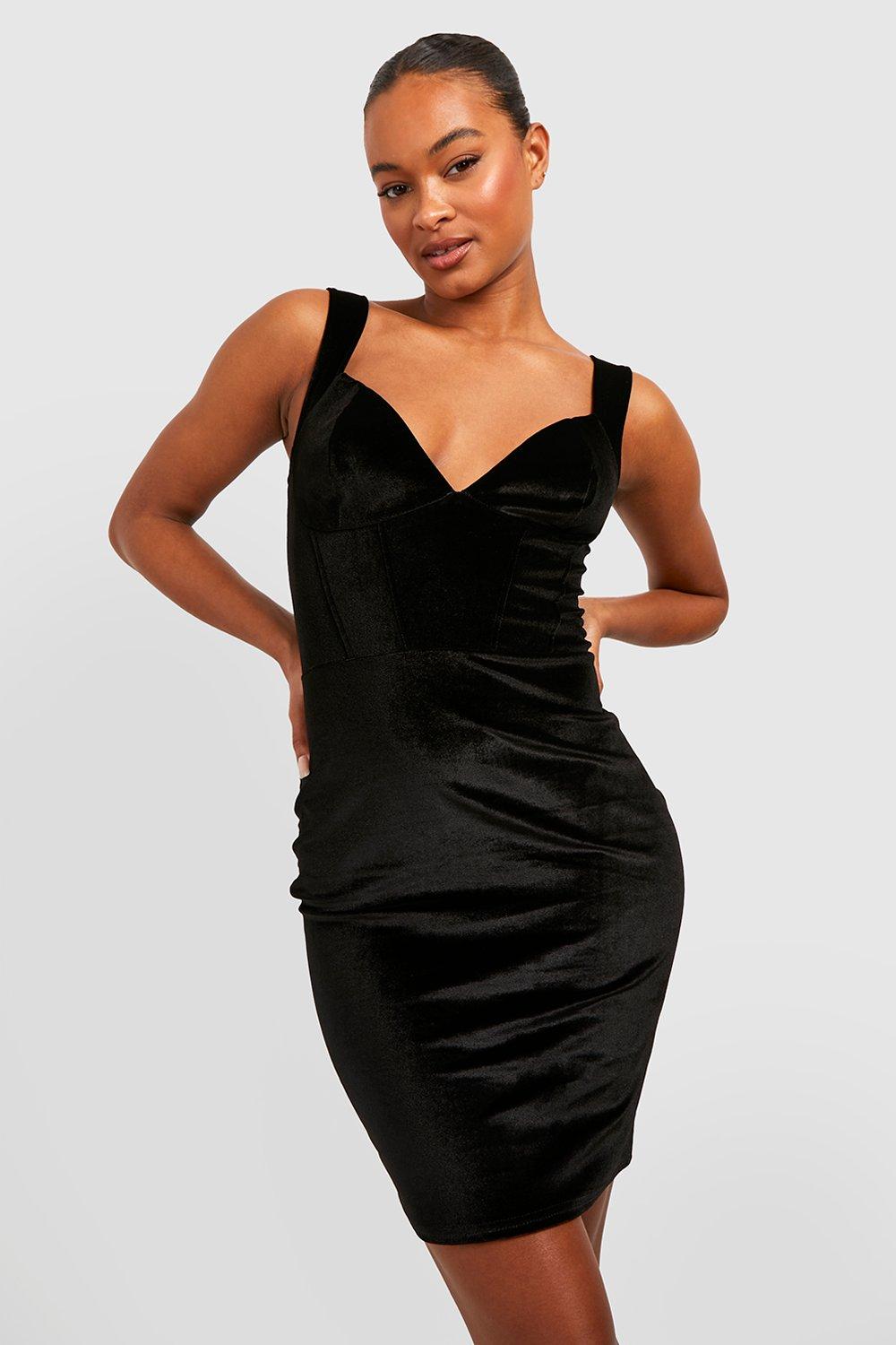Womens Tall Velvet Corset Wrap Mini Dress - Black - 10, Black