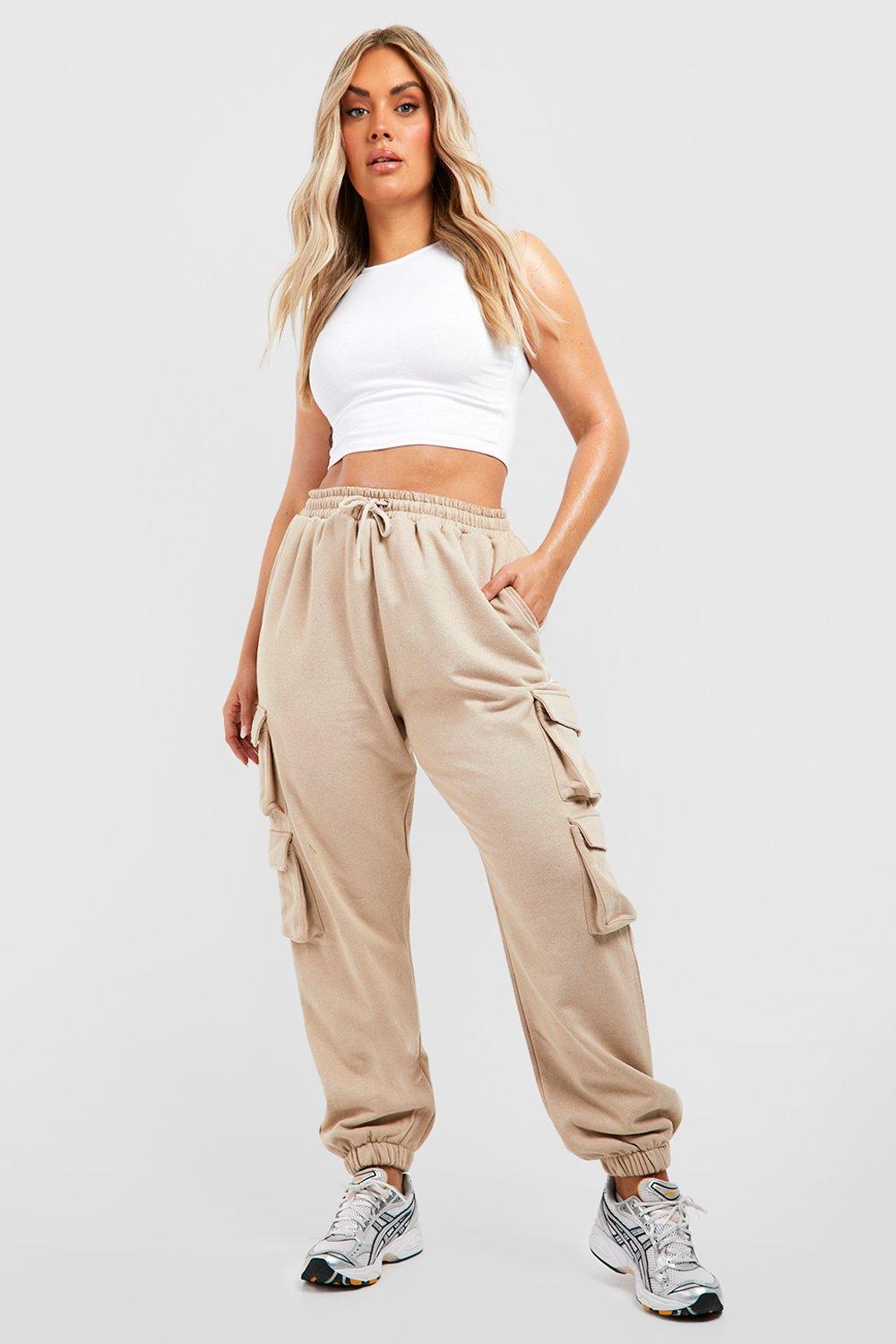 Womens Plus Double Cargo Pocket Oversized Jogger - Beige - 24, Beige