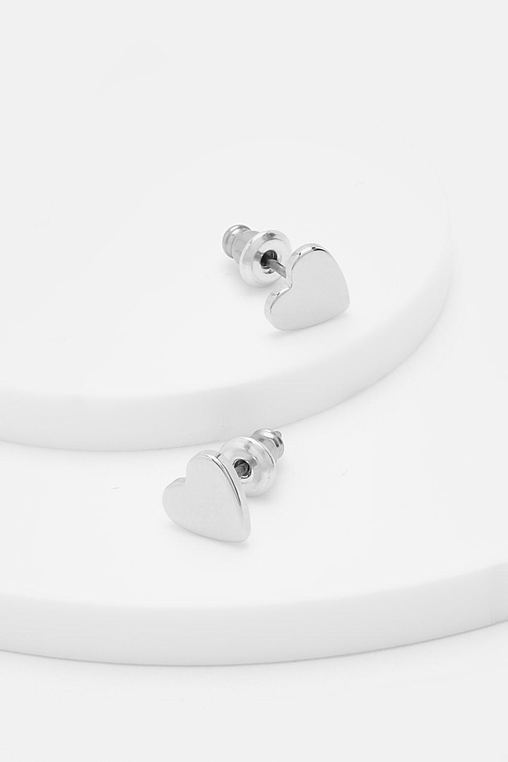 Womens Polished Heart Stud Earrings - Grey - One Size, Grey