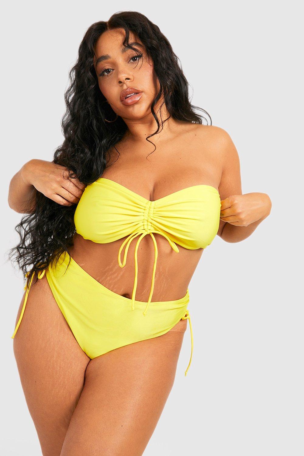 Womens Plus Ruched Front Bandeau Bikini Top - Yellow - 28, Yellow