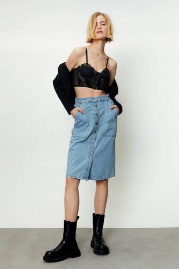 Button Down Denim Midi Skirt