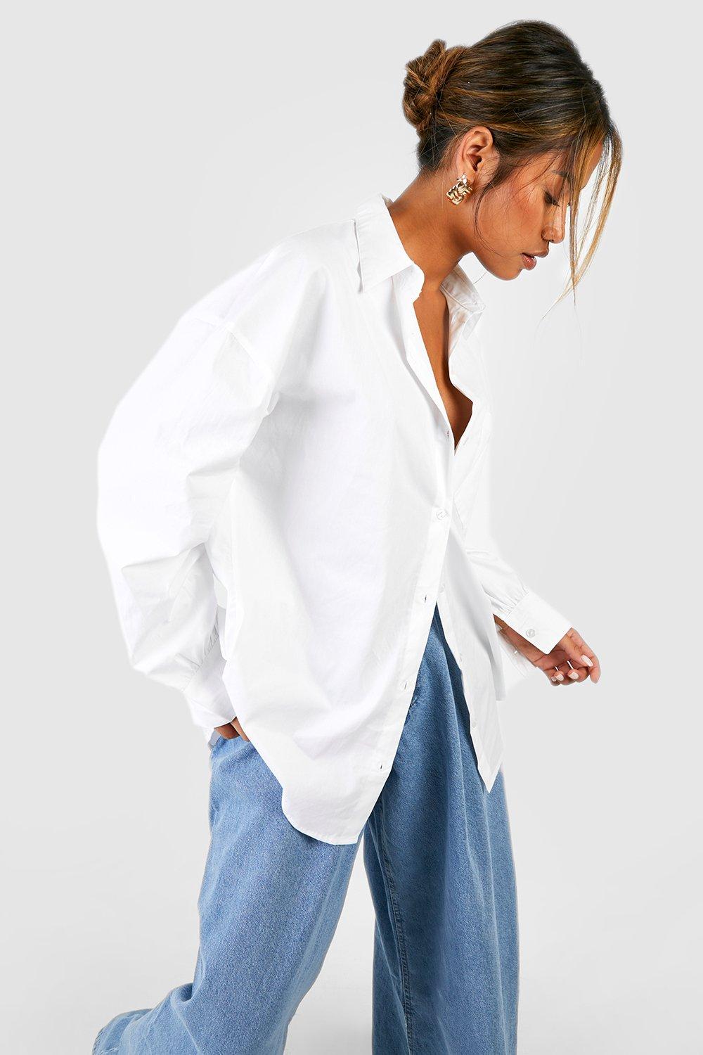 Womens Boohoo Basics Oversized Cotton Poplin Shirt - White - 10, White