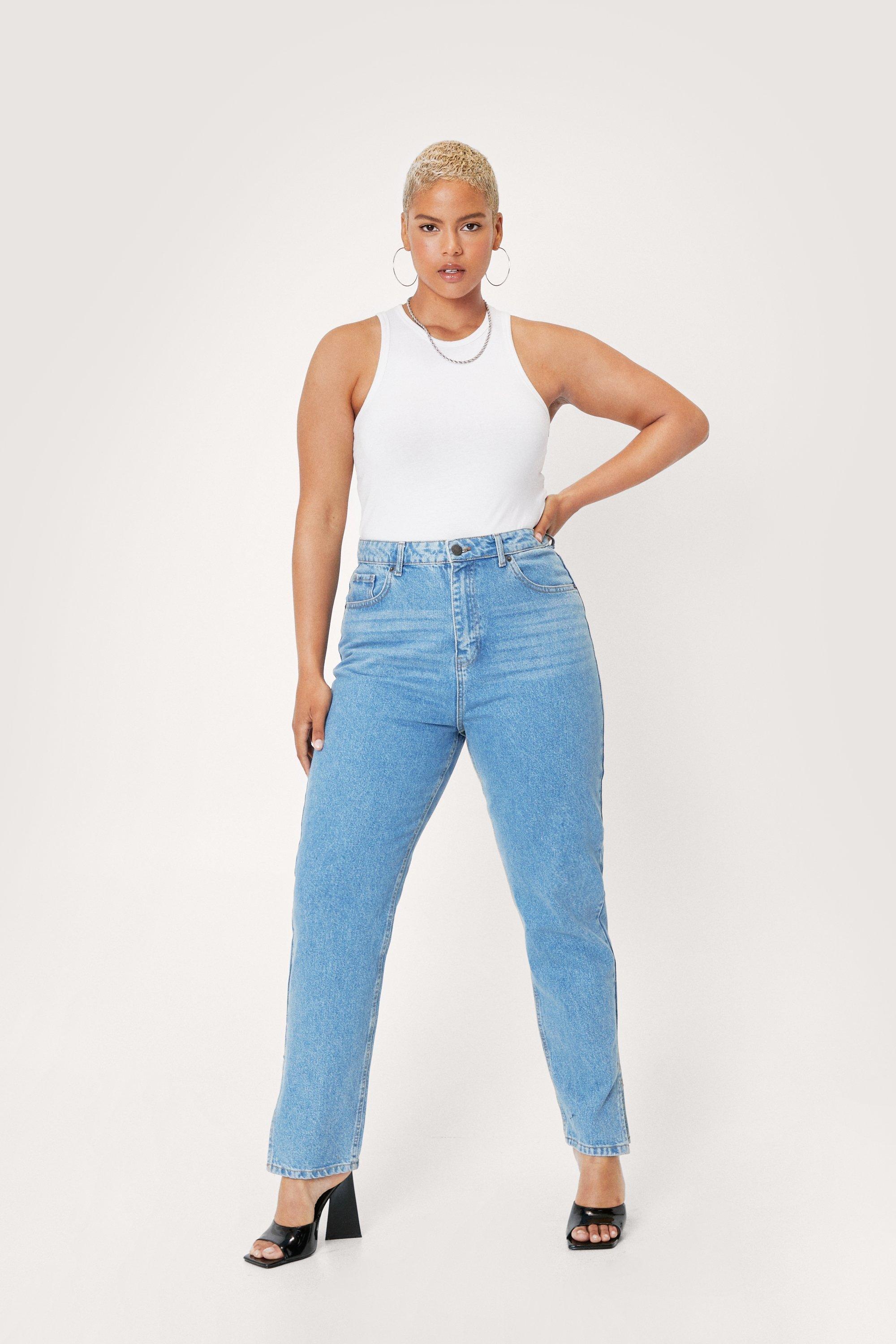 Womens Plus Size Denim Split Hem Mom Jeans - Blue - 16, Blue