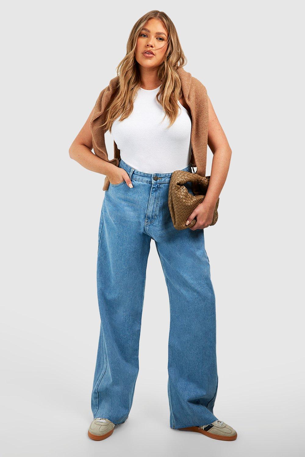 Image of Jeans extra comodi Plus Size a gamba ampia in denim sostenibile, Azzurro