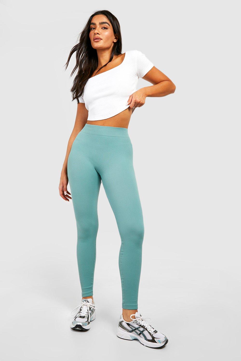 Womens Structured Seamless Contour Ribbed Sculpt Leggings - Green - L, Green