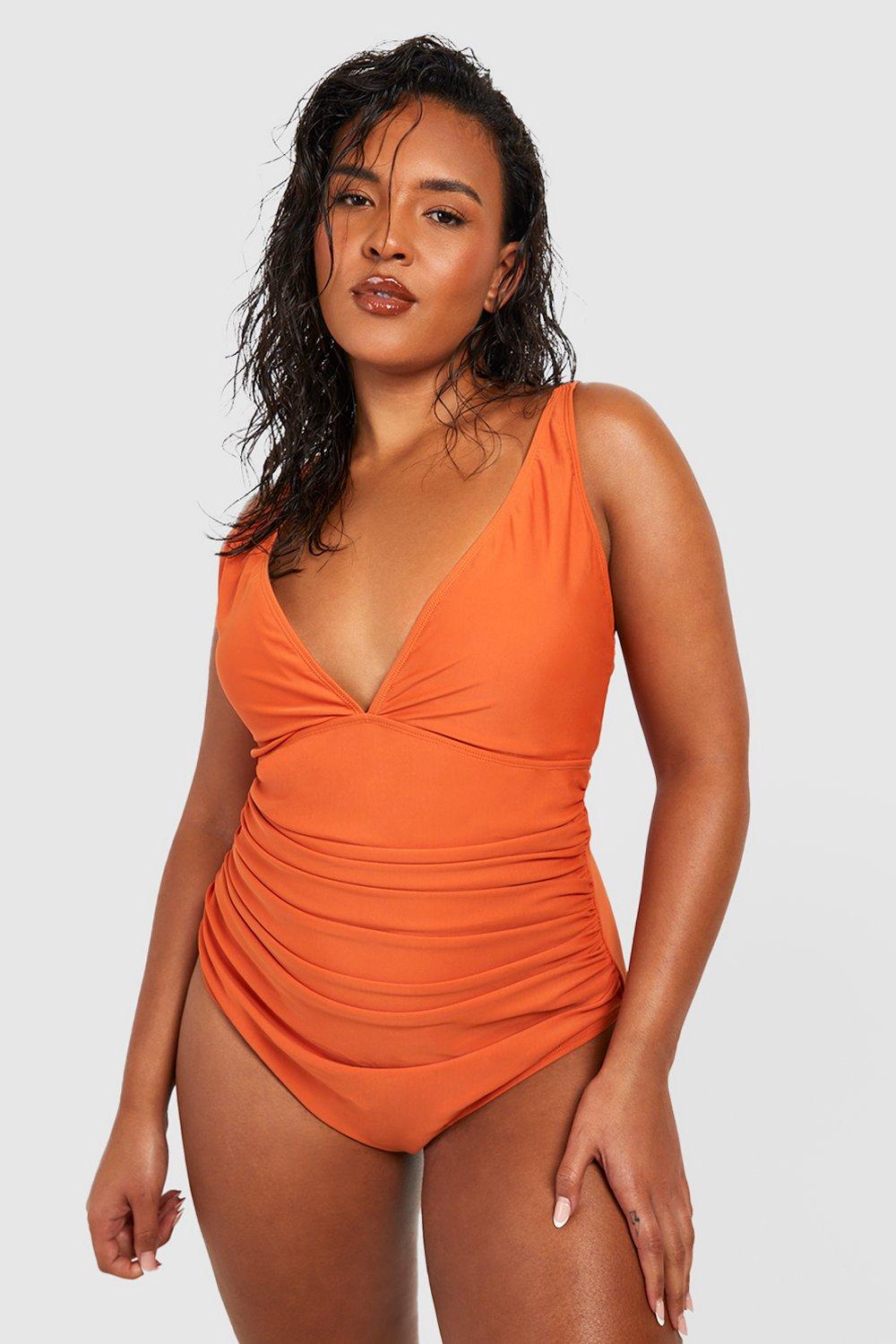 Image of Costume intero Plus Size modellante con scollo profondo e scollo profondo, Arancio