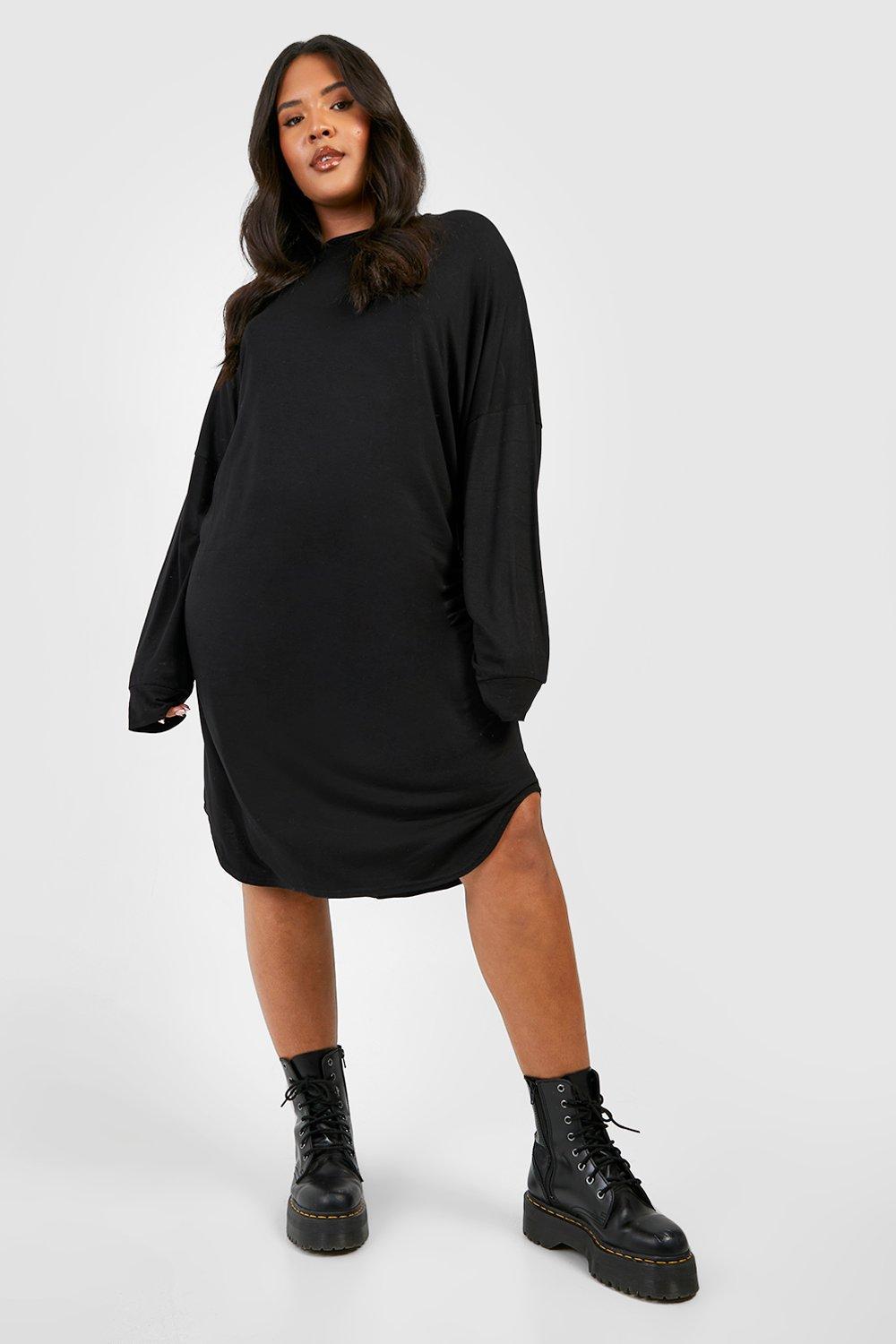 Womens Plus Batwing Long Sleeve T-Shirt Dress - Black - 16, Black