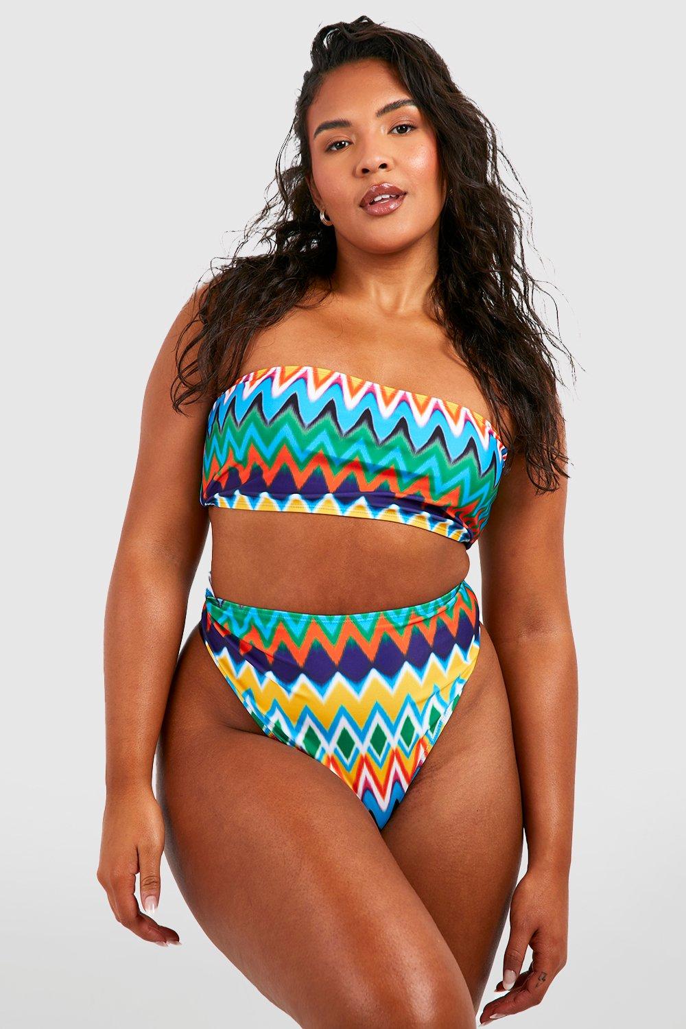 Image of Bikini Plus Size a fascia con motivi aztechi, Multi