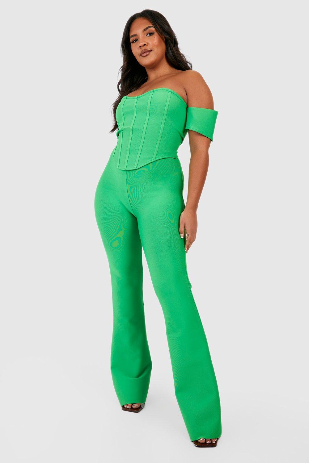Womens Plus Premium Bandage Flared Trouser - Green - 28, Green