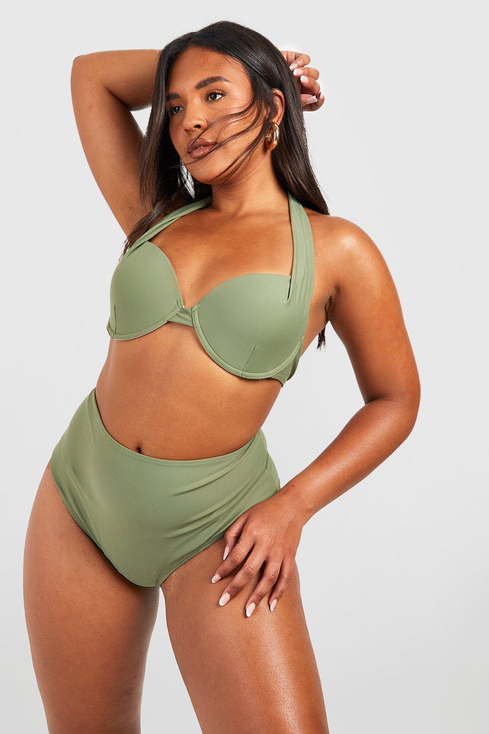 Image of Bikini Plus Size modellante con ferretto e ferretto, Verde