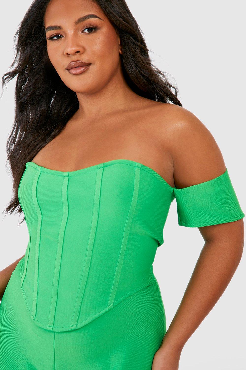 Image of Top a corsetto Plus Size Premium fasciante, Verde
