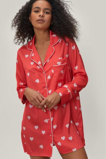 Petite Heart Print Satin Night Dress