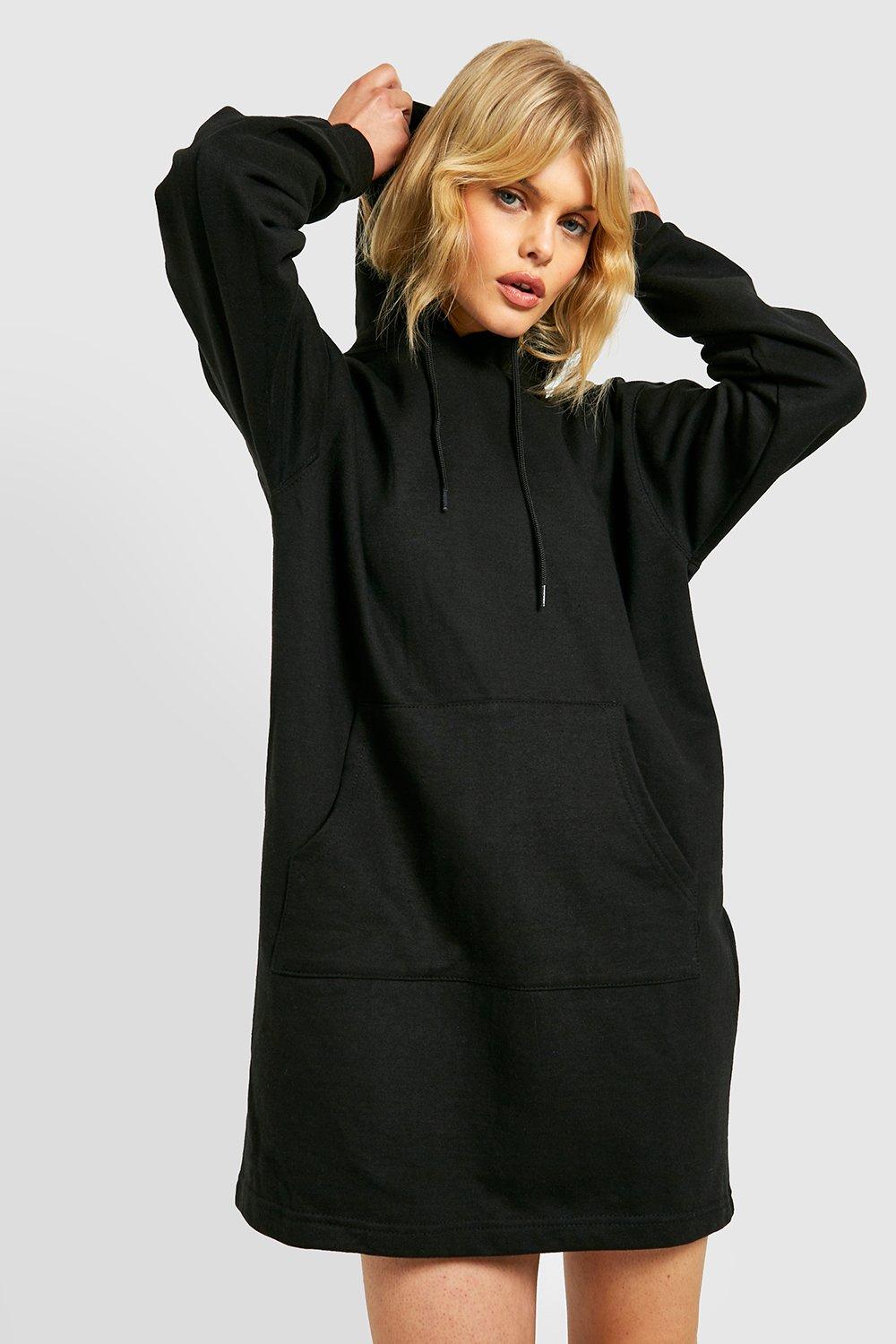 Womens Oversized Hooded Sweat Dress - Black - M, Black