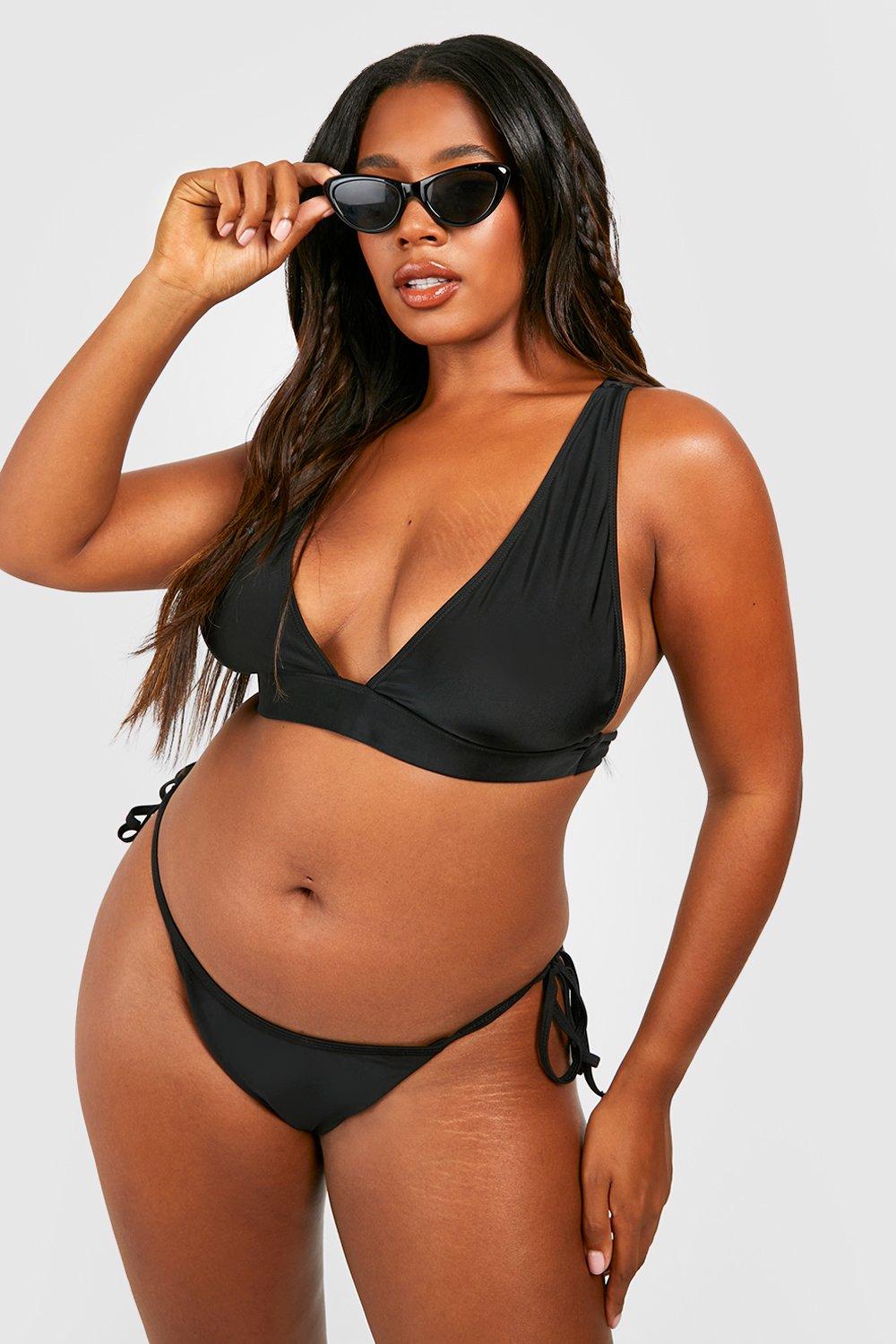Image of Top bikini Plus Size Essentials con scollo profondo, Nero