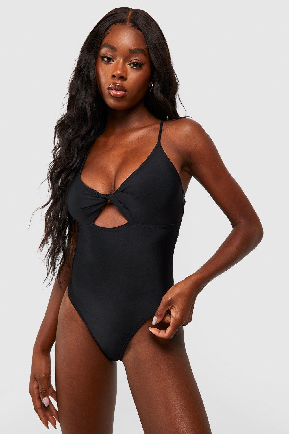 Womens Twist Front Swimsuit - Black - 6, Black