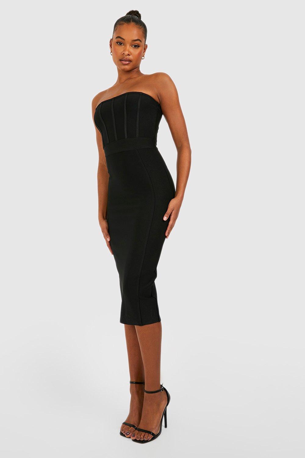 Womens Tall Premium Bandage Bandeau Corset Midi Dress - Black - 14, Black