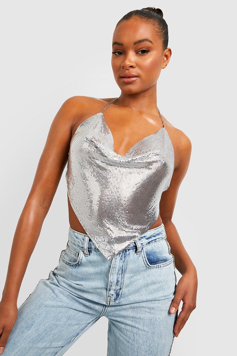 Boohoo Tall Jaren '90 Maliënkolder Hemdje Met Losse Col, Silver