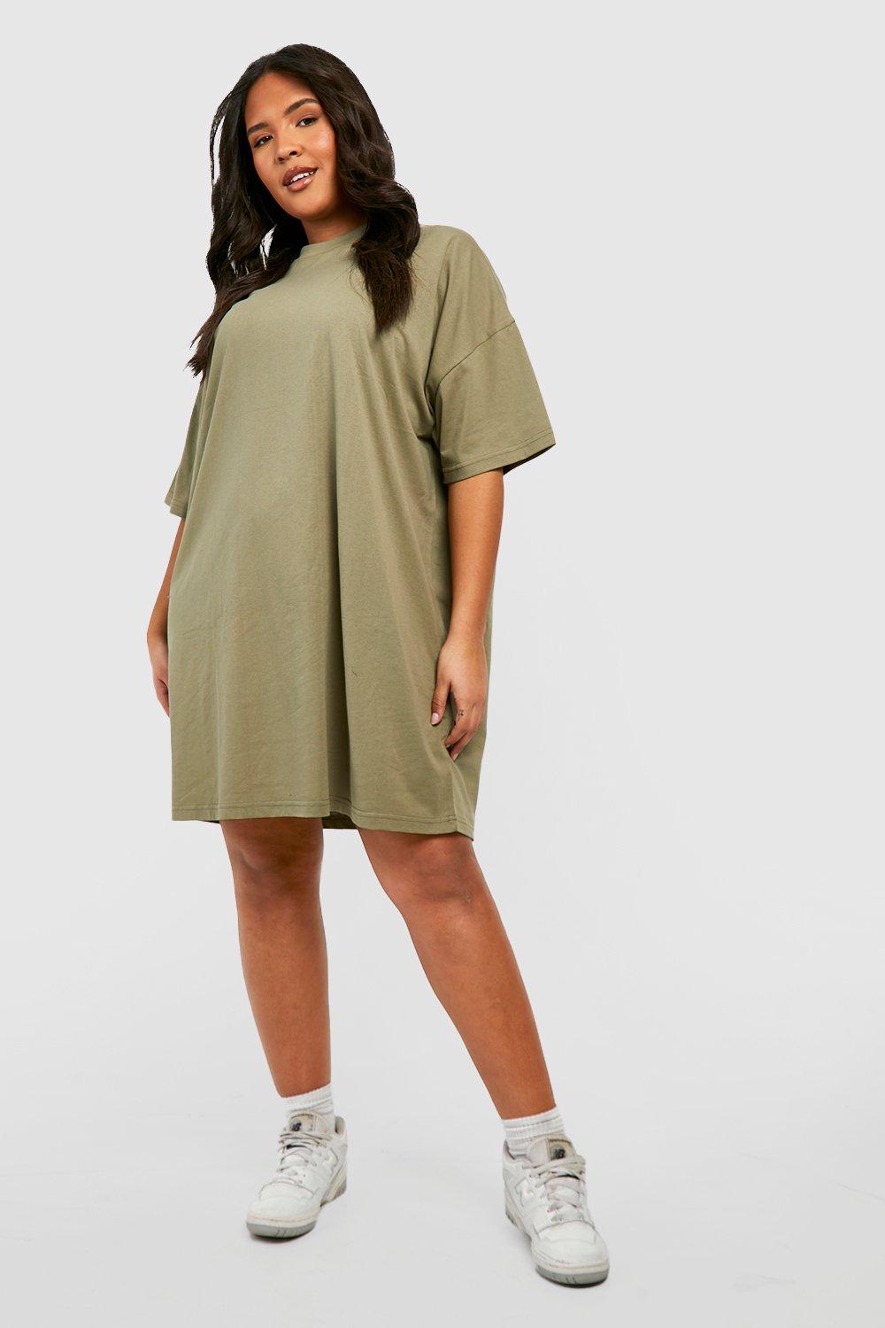 Image of Vestito T-shirt Plus Size oversize in cotone a maniche corte, Verde