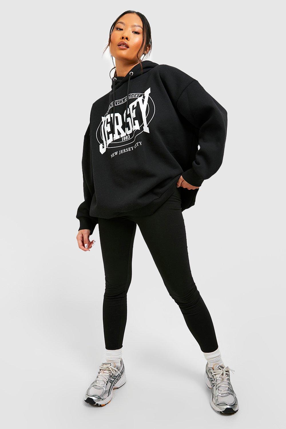 Womens Petite Jersey Slogan Oversized Hoodie And Leggings Tracksuit - Black - M, Black