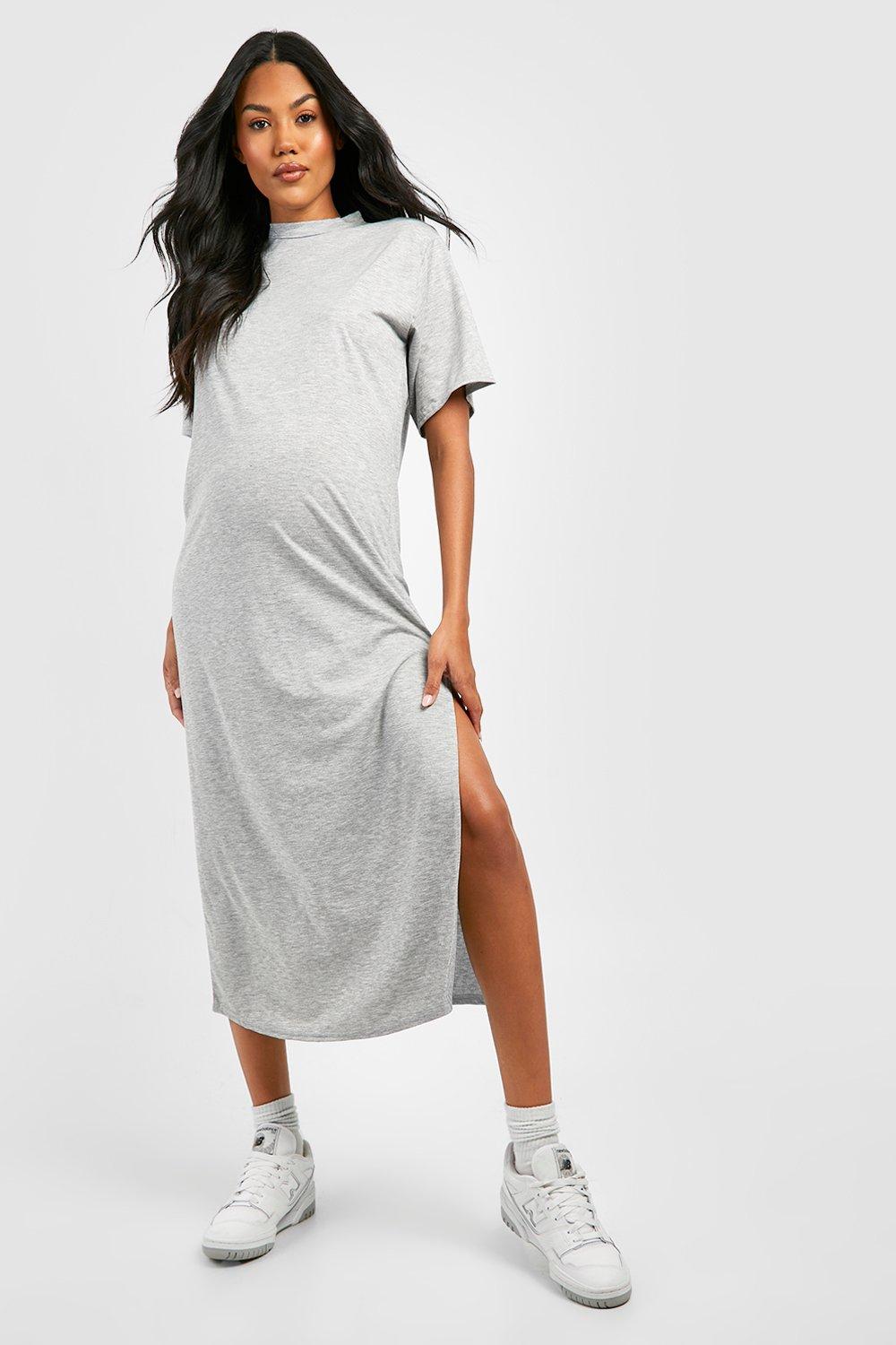 Womens Maternity T-Shirt Midaxi Dress - Grey - 8, Grey