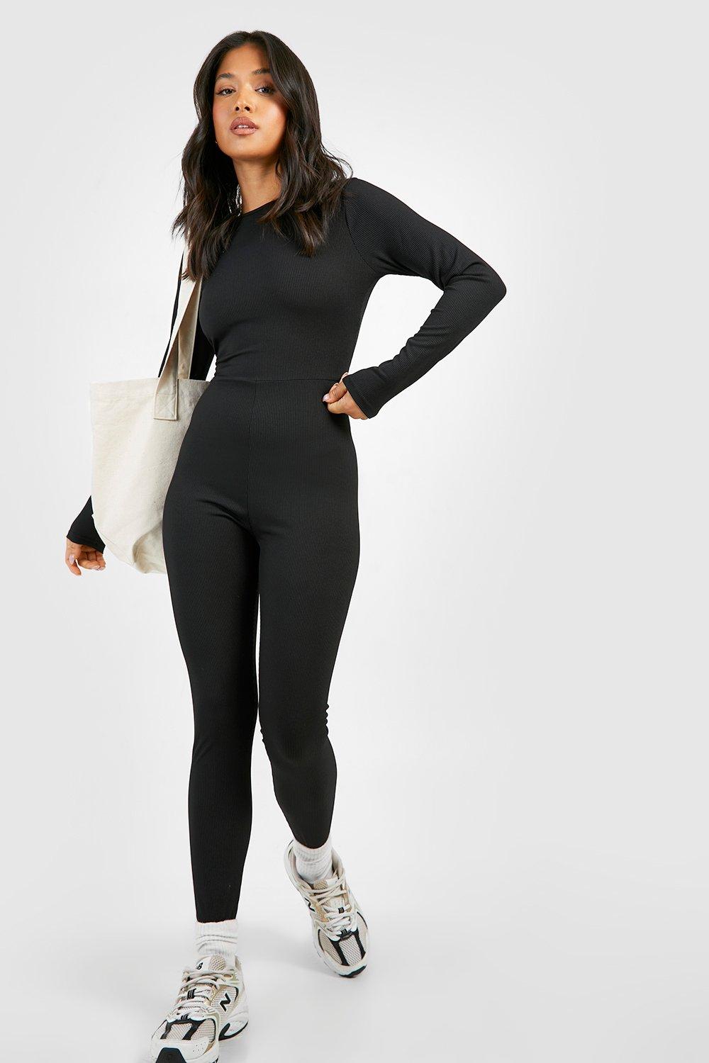 Womens Petite Basic Rib Scoop Neck Unitard - Black - 8, Black