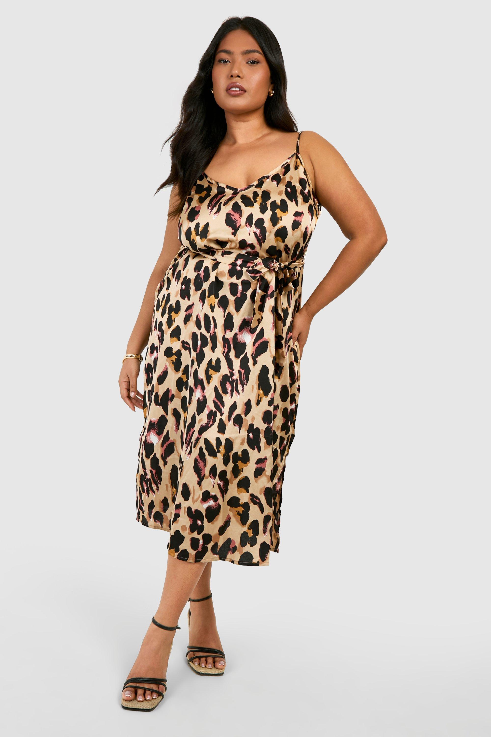 Image of Vestito midi Plus Size Libby con stampa leopardata e spalline, Brown