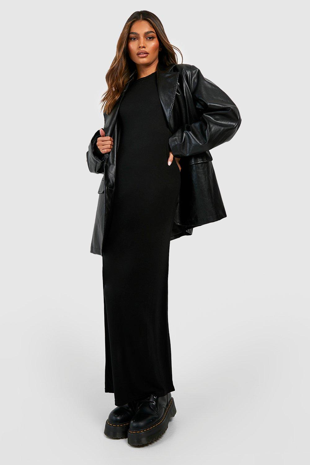 Womens Long Sleeve Midi T-Shirt Dress - Black - 8, Black