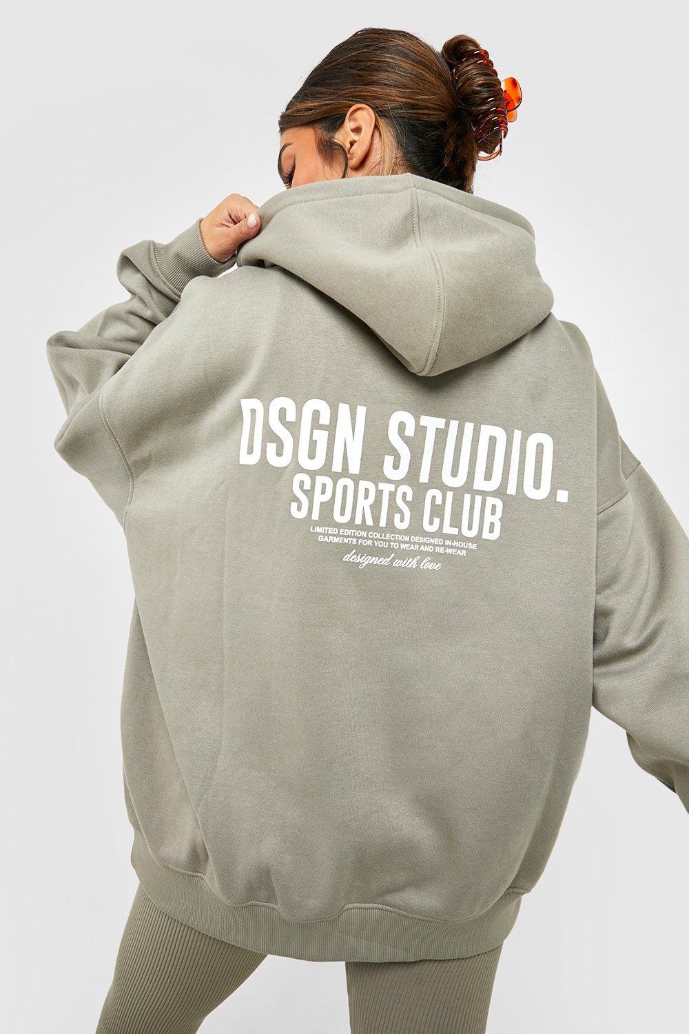 Image of Felpa oversize con slogan Dsgn Studio Sports Club e cappuccio, Grigio