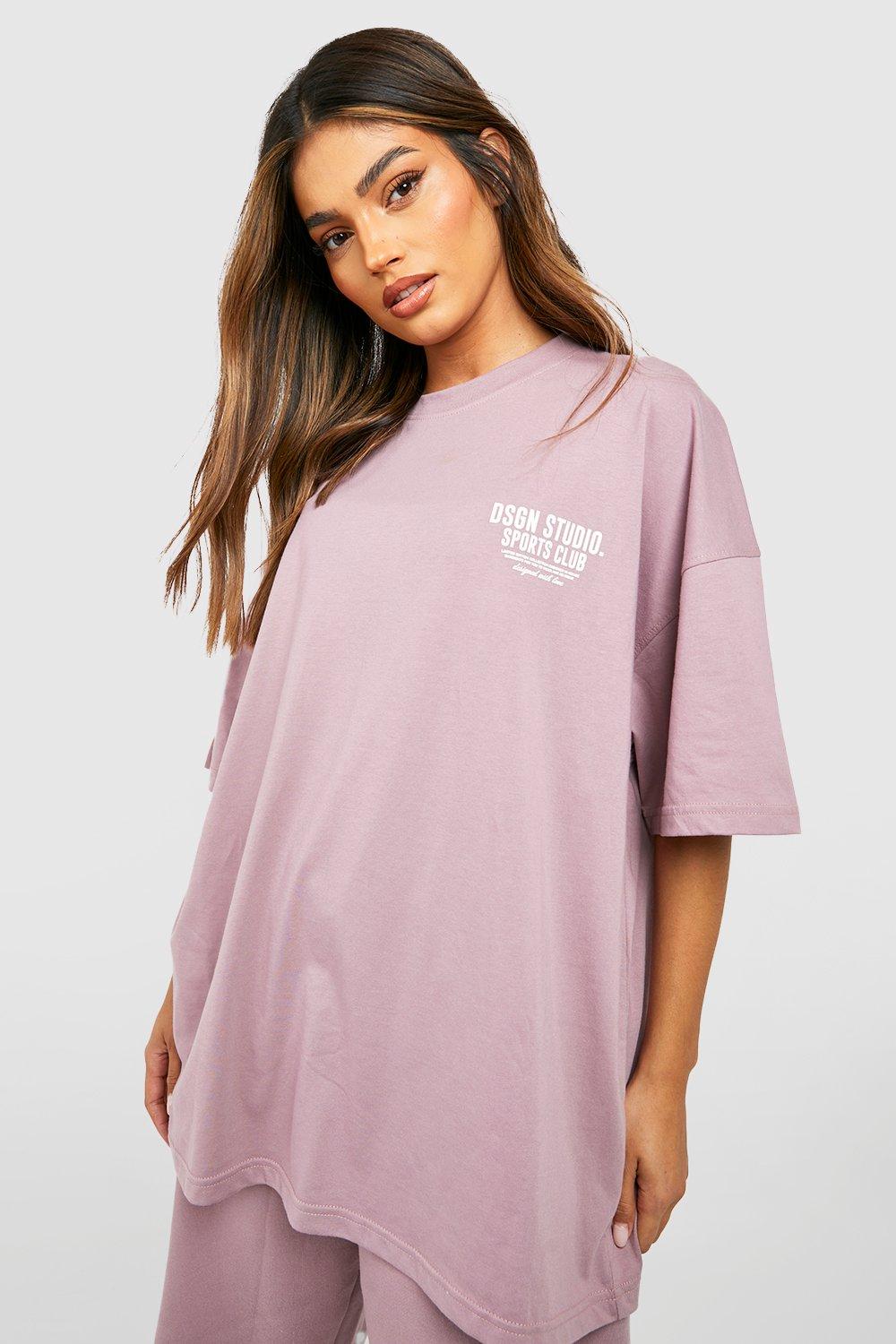 Image of T-shirt oversize con slogan Sports Club, Purple