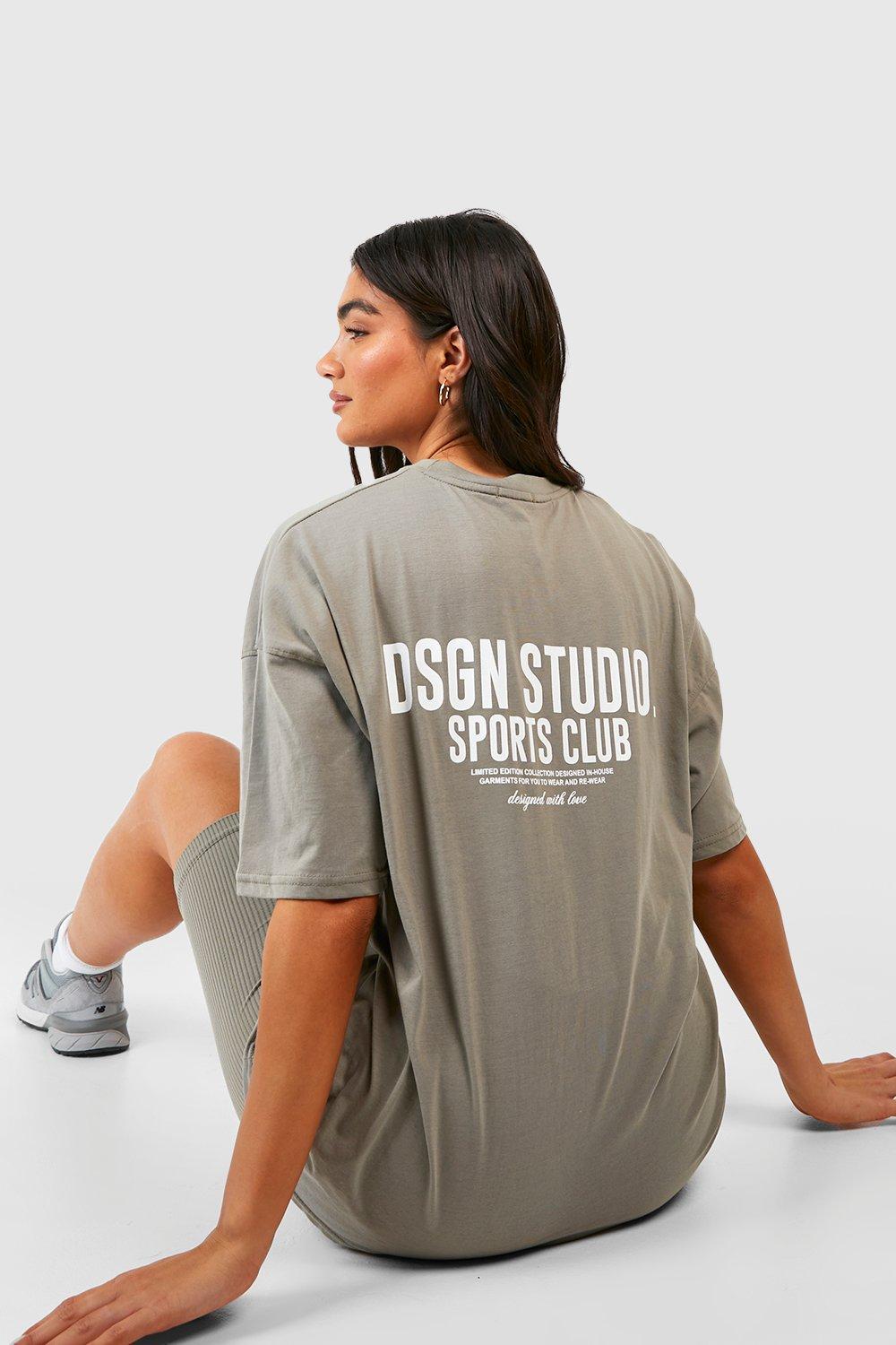Image of T-shirt oversize con slogan Sports Club, Grigio