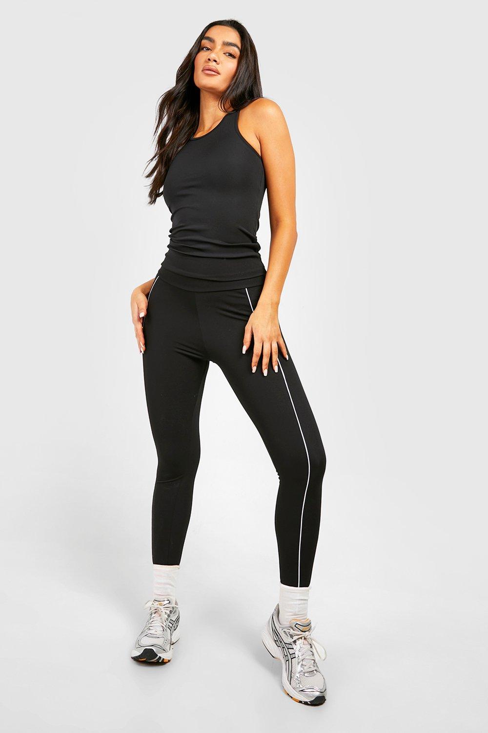 womens dsgn studio piping detail gym leggings - black - 8, black