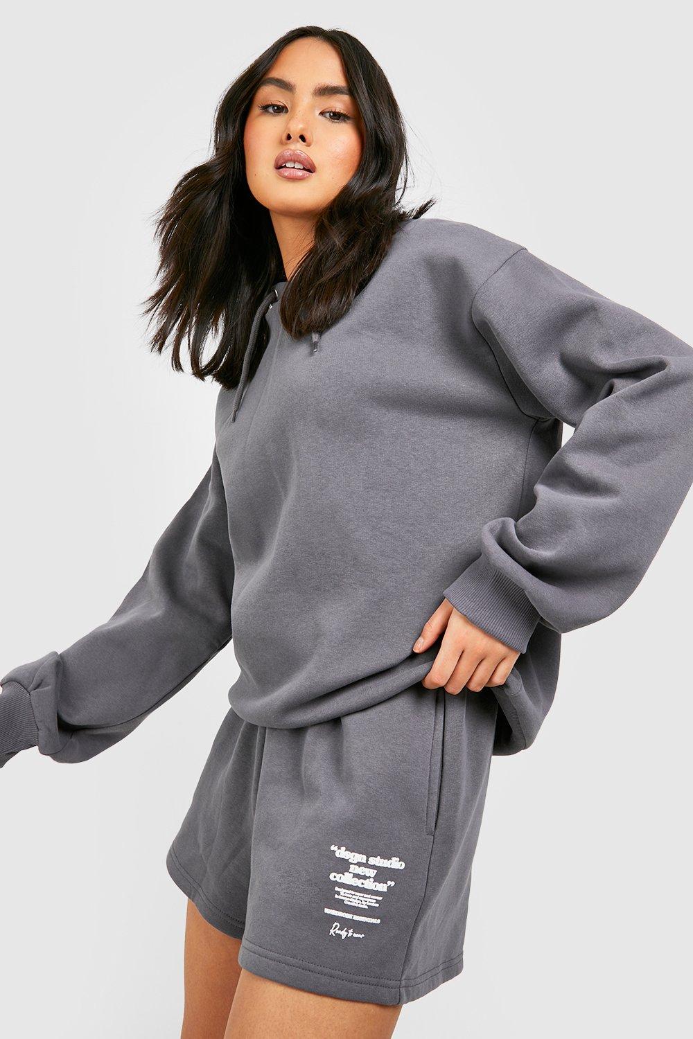 Womens Dsgn Studio Puff Print Hooded Short Tracksuit - Grey - Xs, Grey