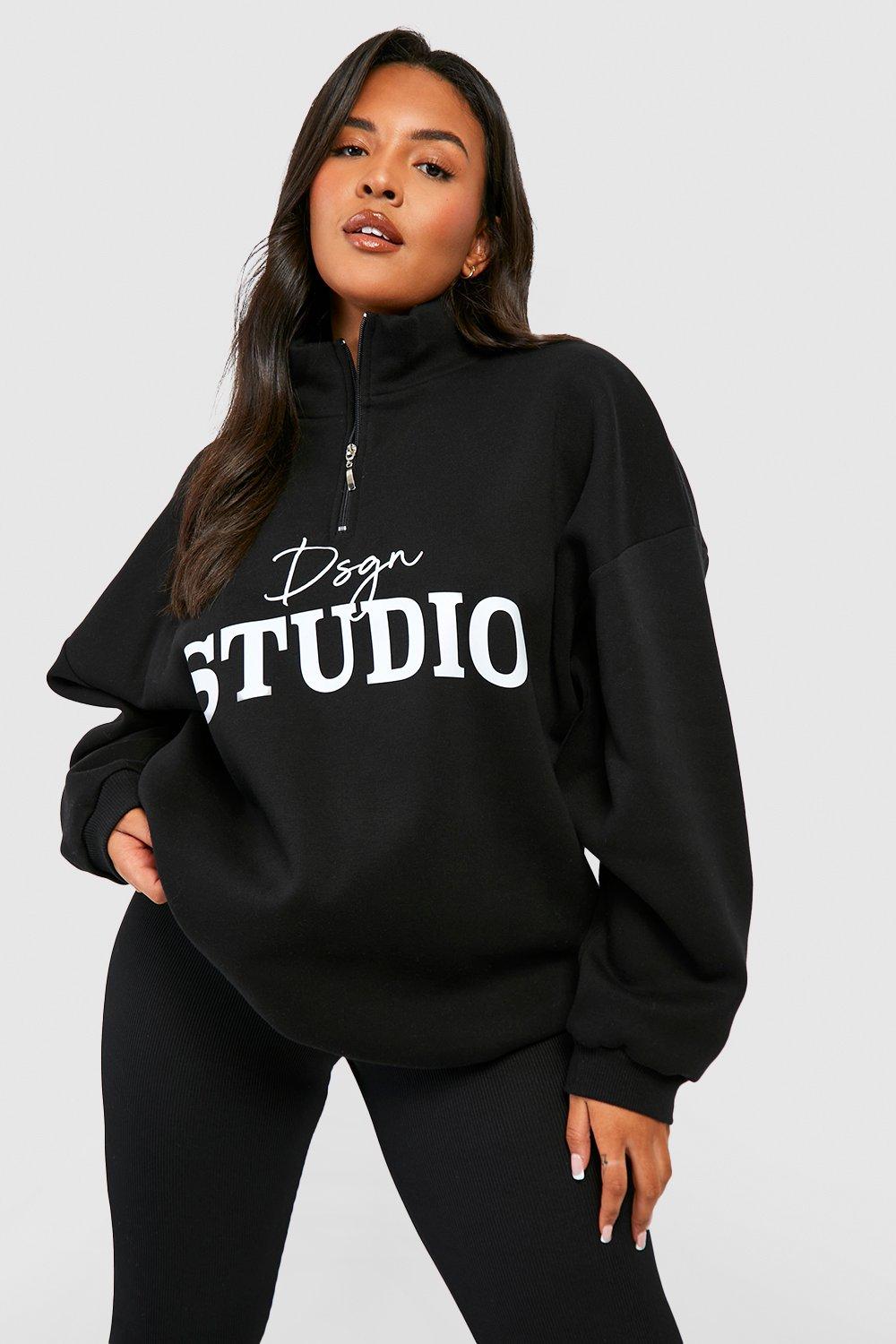 Womens Plus Dsgn Studio Script Half Zip Sweatshirt - Black - 16, Black
