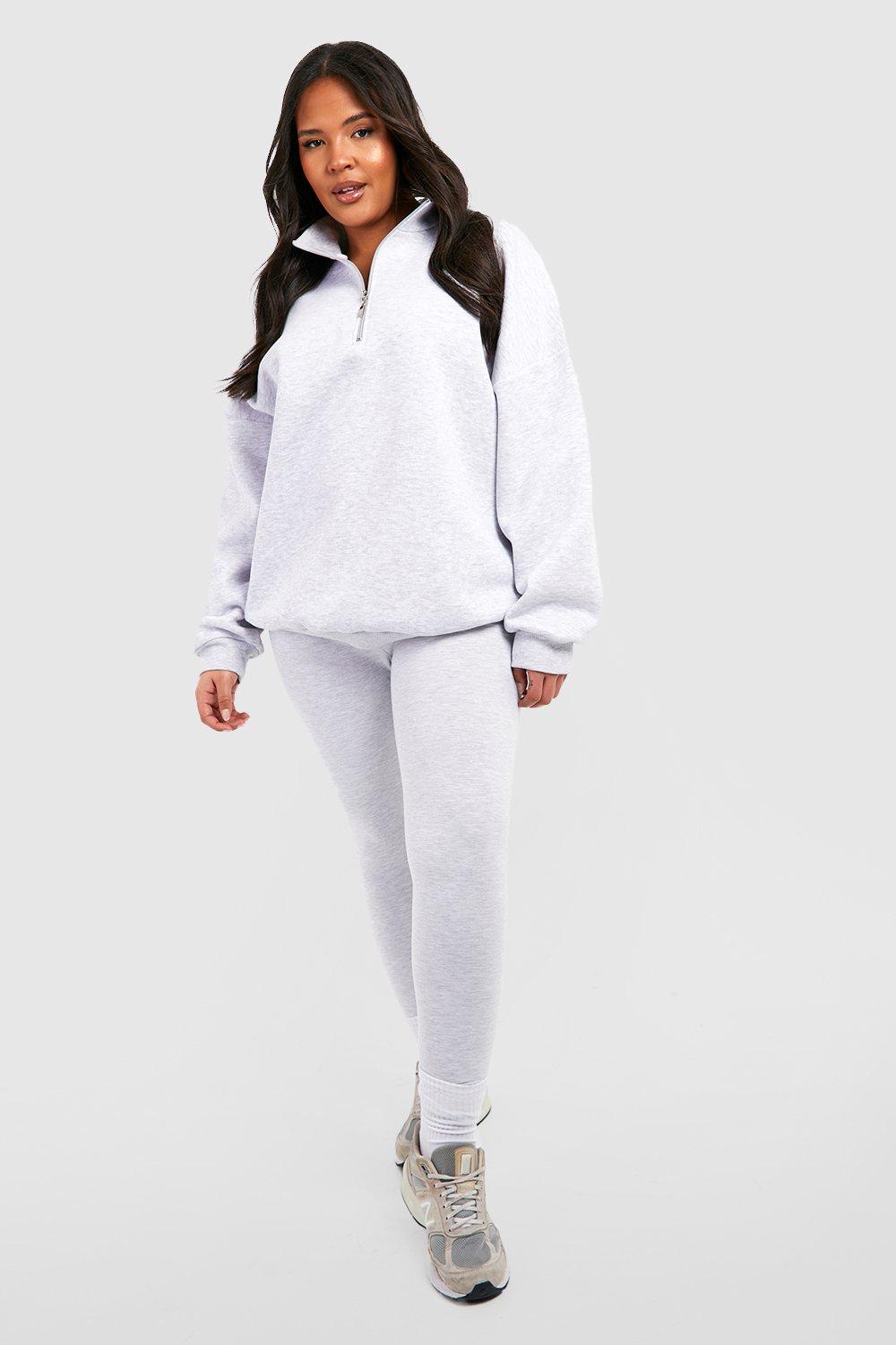 Womens Plus Oversized Half Zip Sweatshirt And Legging Set - Grey - 22, Grey