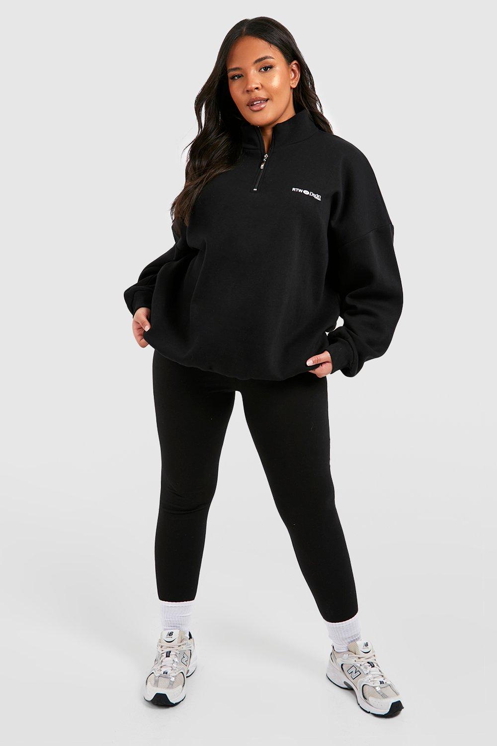 Womens Plus Oversized Dsgn Half Zip Sweatshirt And Legging Set - Black - 20, Black