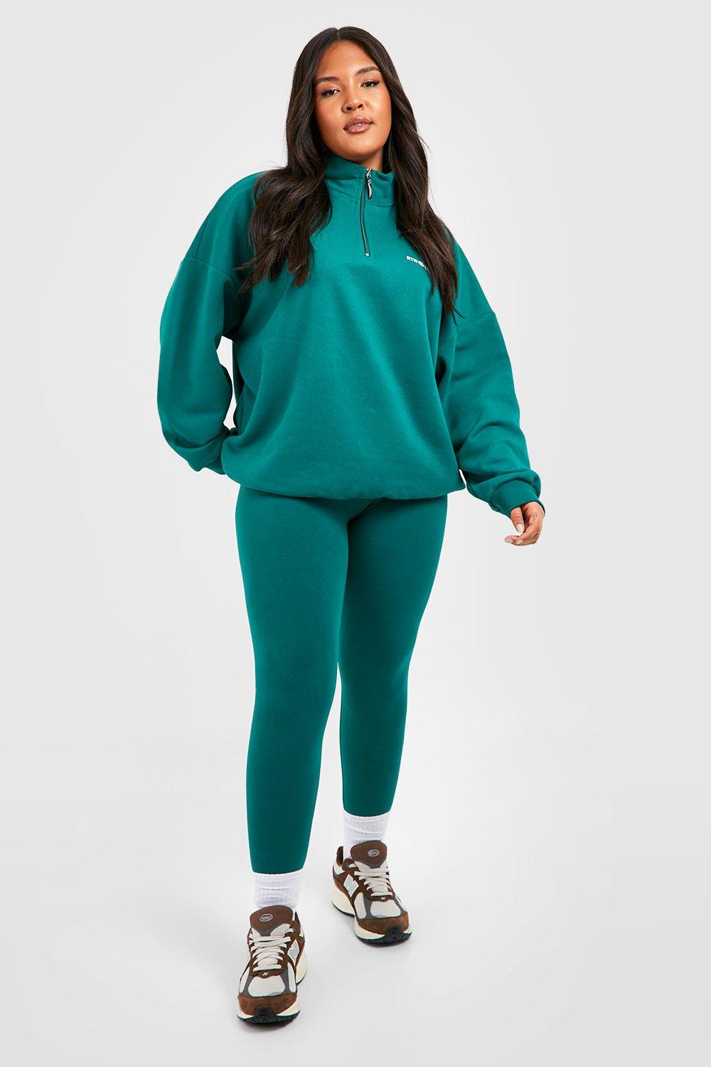 Womens Plus Oversized Dsgn Half Zip Sweatshirt And Legging Set - Green - 28, Green