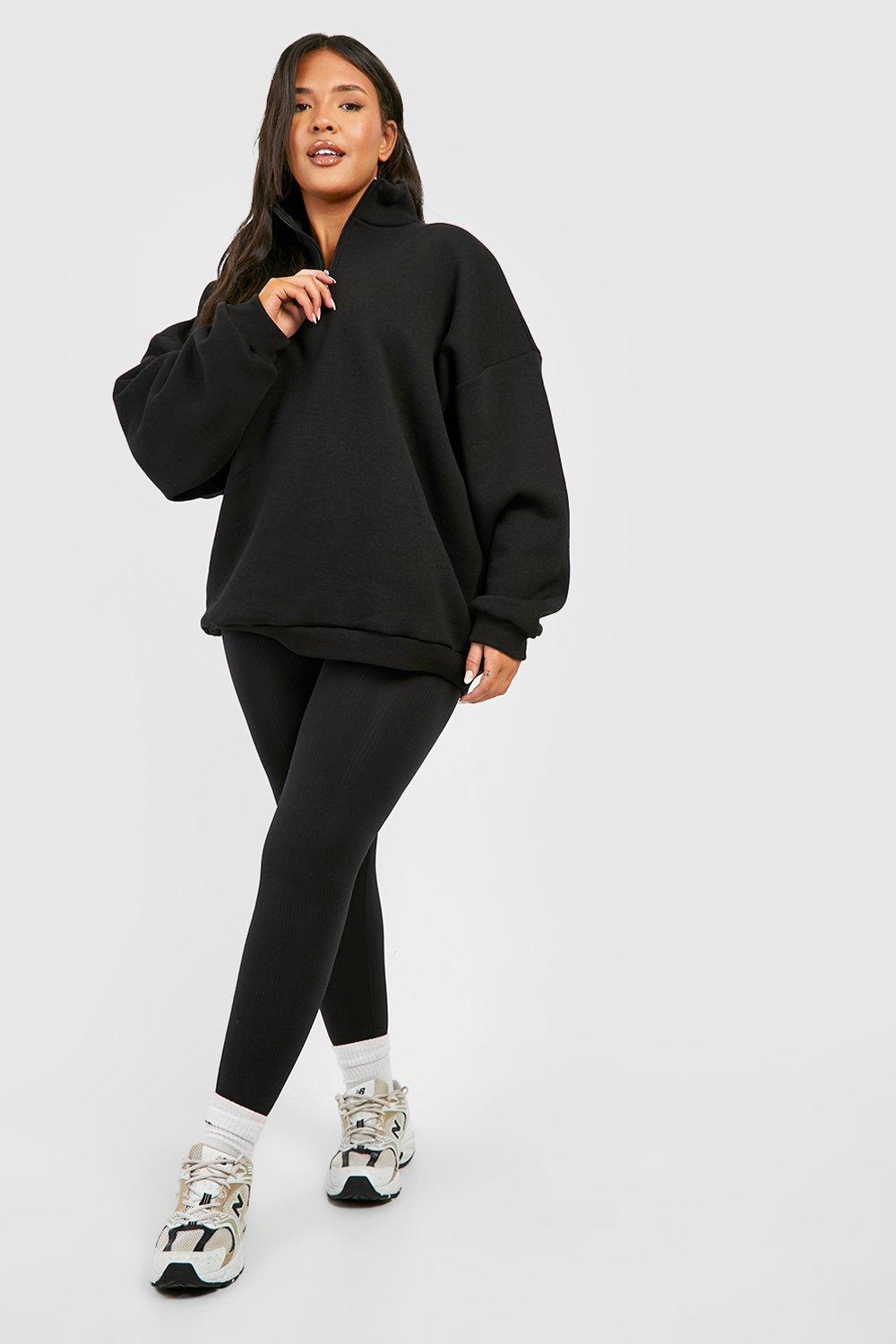 Womens Plus Oversized Half Zip Sweatshirt - Black - 16, Black