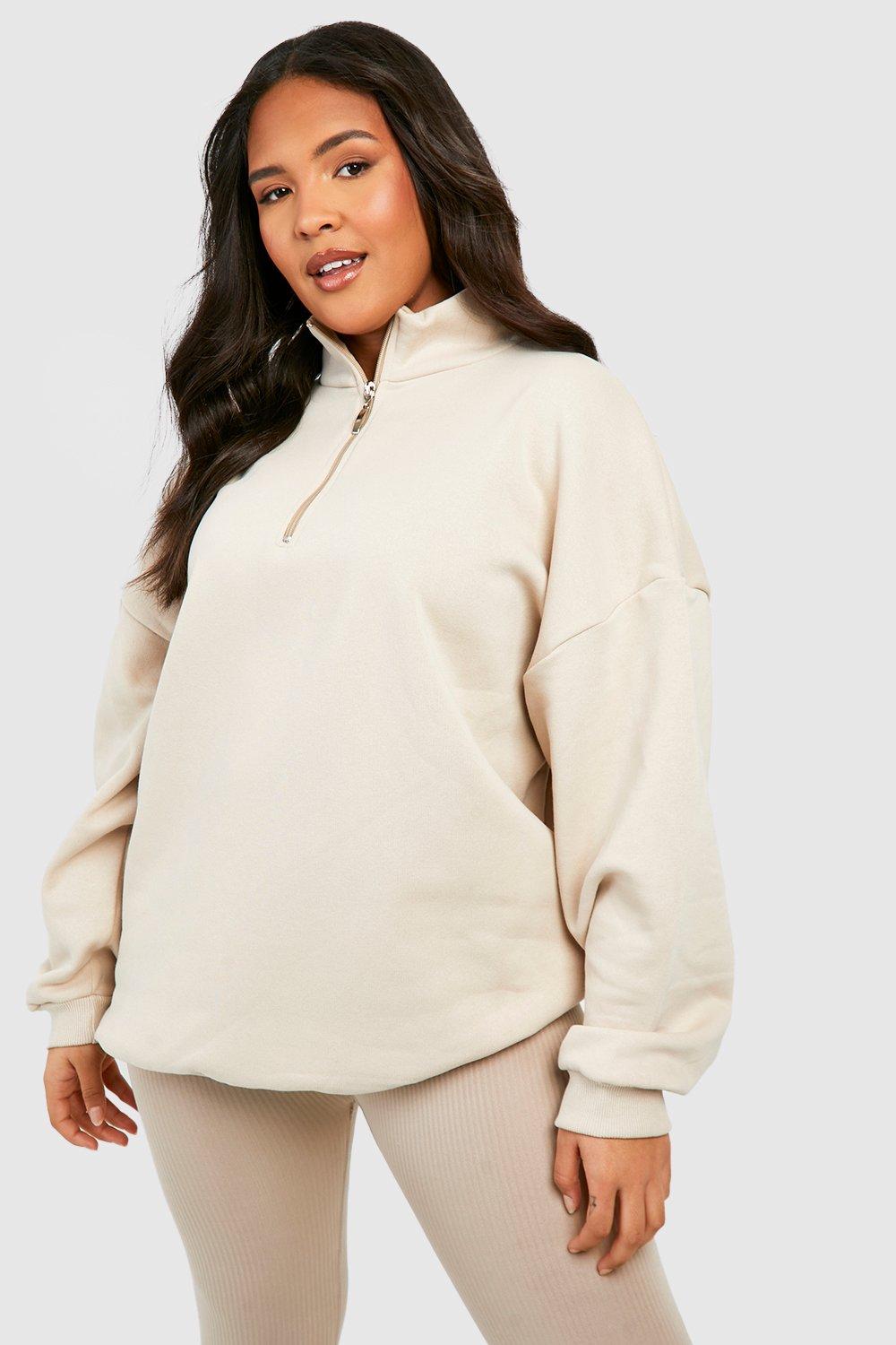 Womens Plus Oversized Half Zip Sweatshirt - Beige - 16, Beige