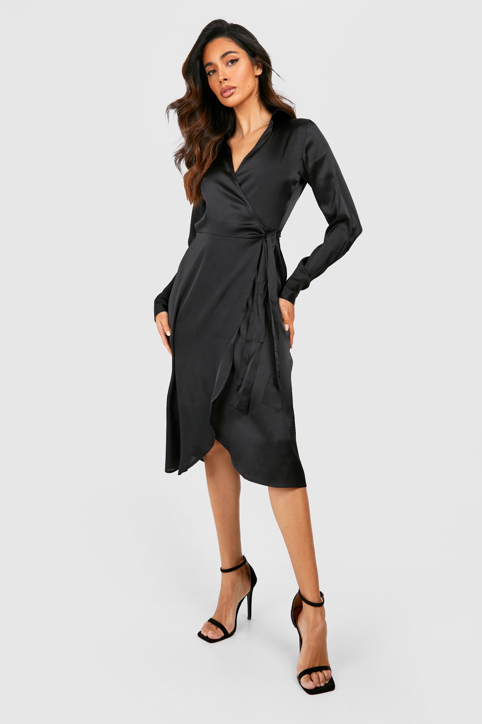 Womens The Midi Wrap Dress - Black - 14, Black