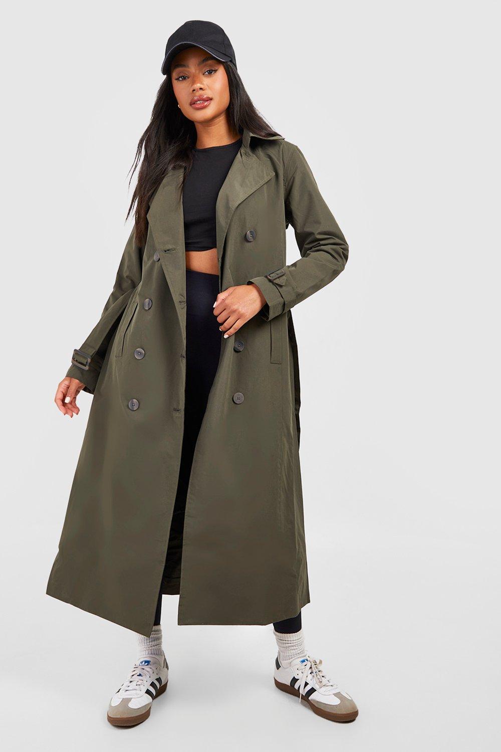 Womens Belted Trench Coat - Green - 12, Green