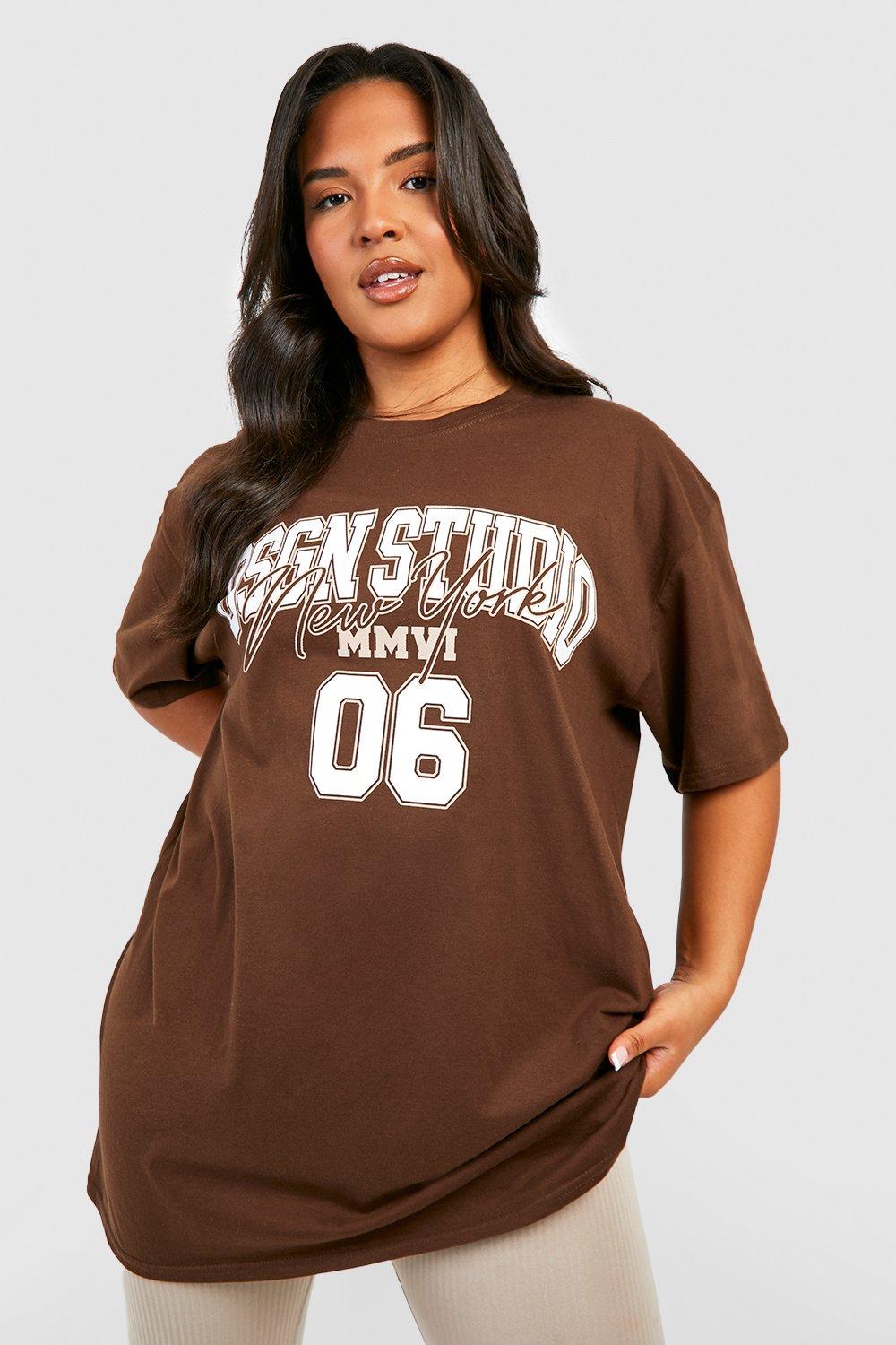 Womens Plus Dsgn Studio Varsity T-Shirt - Brown - 18, Brown