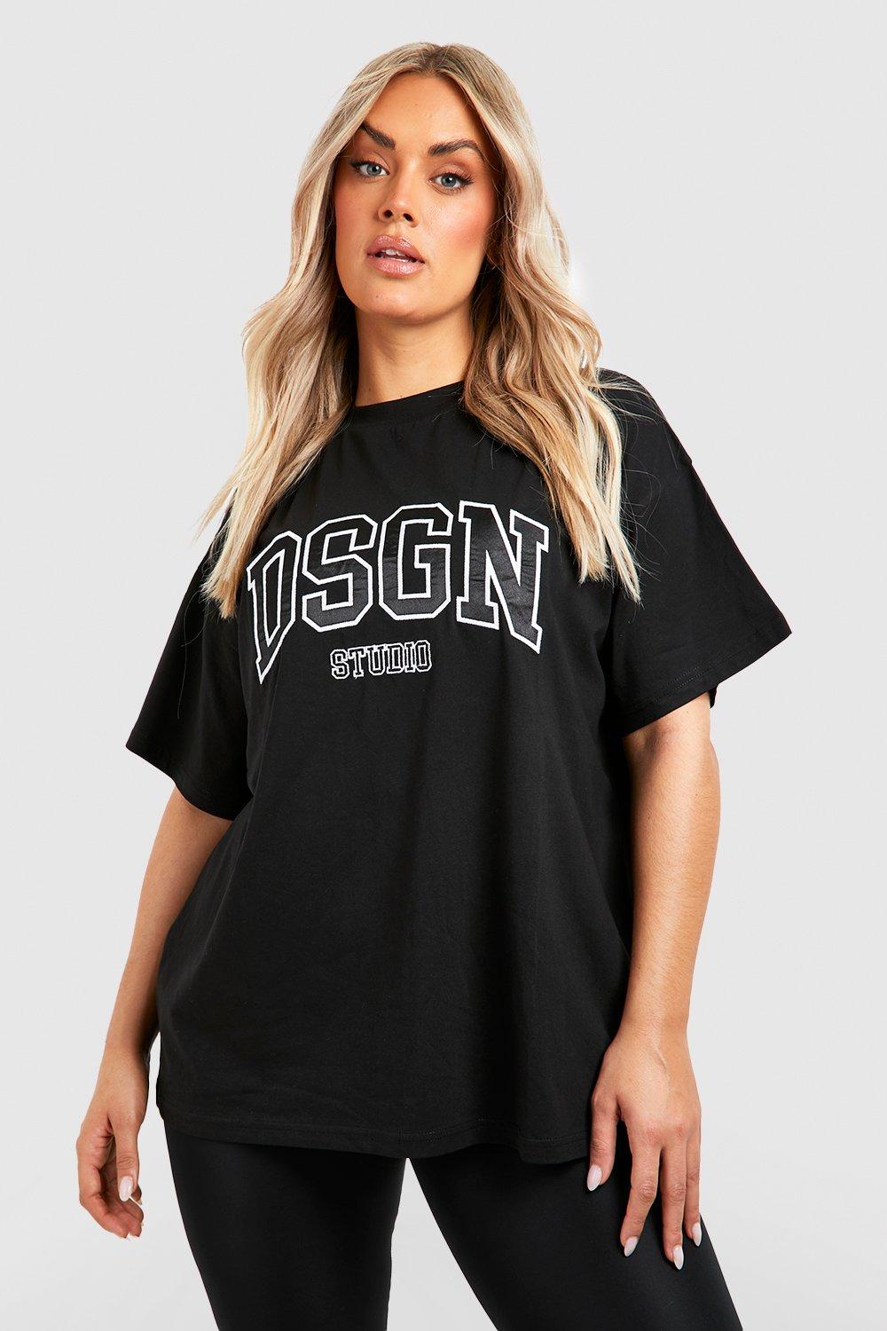 Image of T-shirt Plus Size oversize con applique Dsgn Studio, Nero