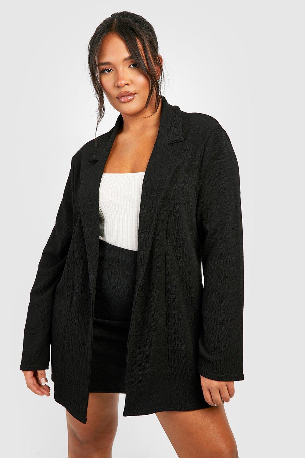 Boohoo Plus Basic Jersey Blazer Met Enkele Rij Knopen, Black