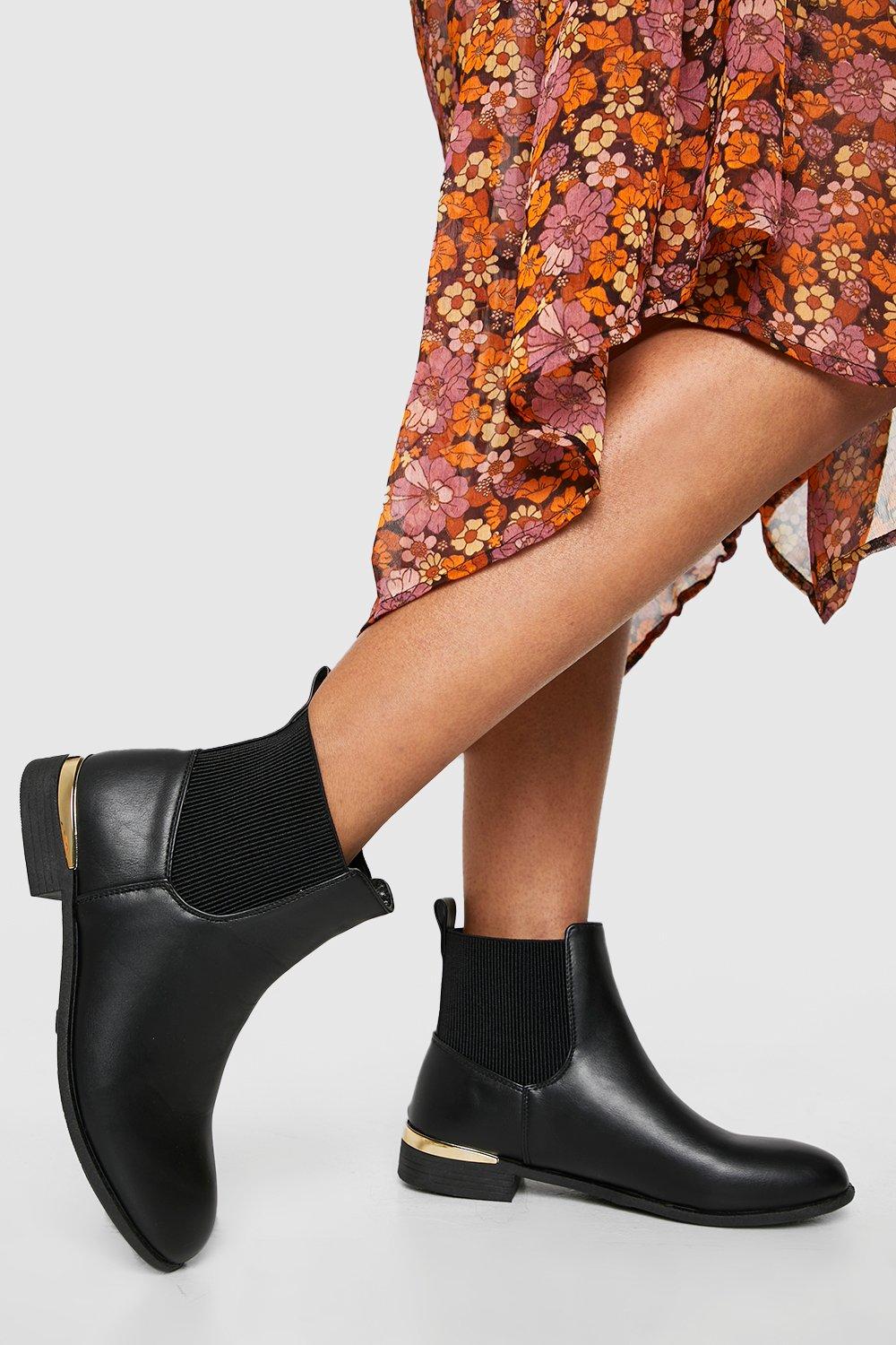 Womens Metal Trim Detail Pu Ankle Boots - Black - 3, Black