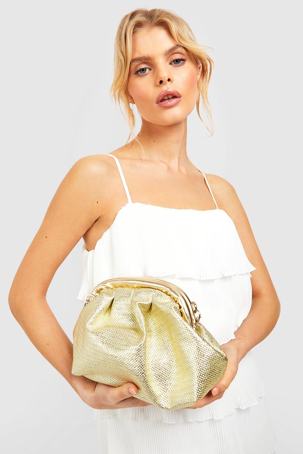 Click to view product details and reviews for Womens Slouchy Woven Look Clutch Bag Gold One Size Gold.