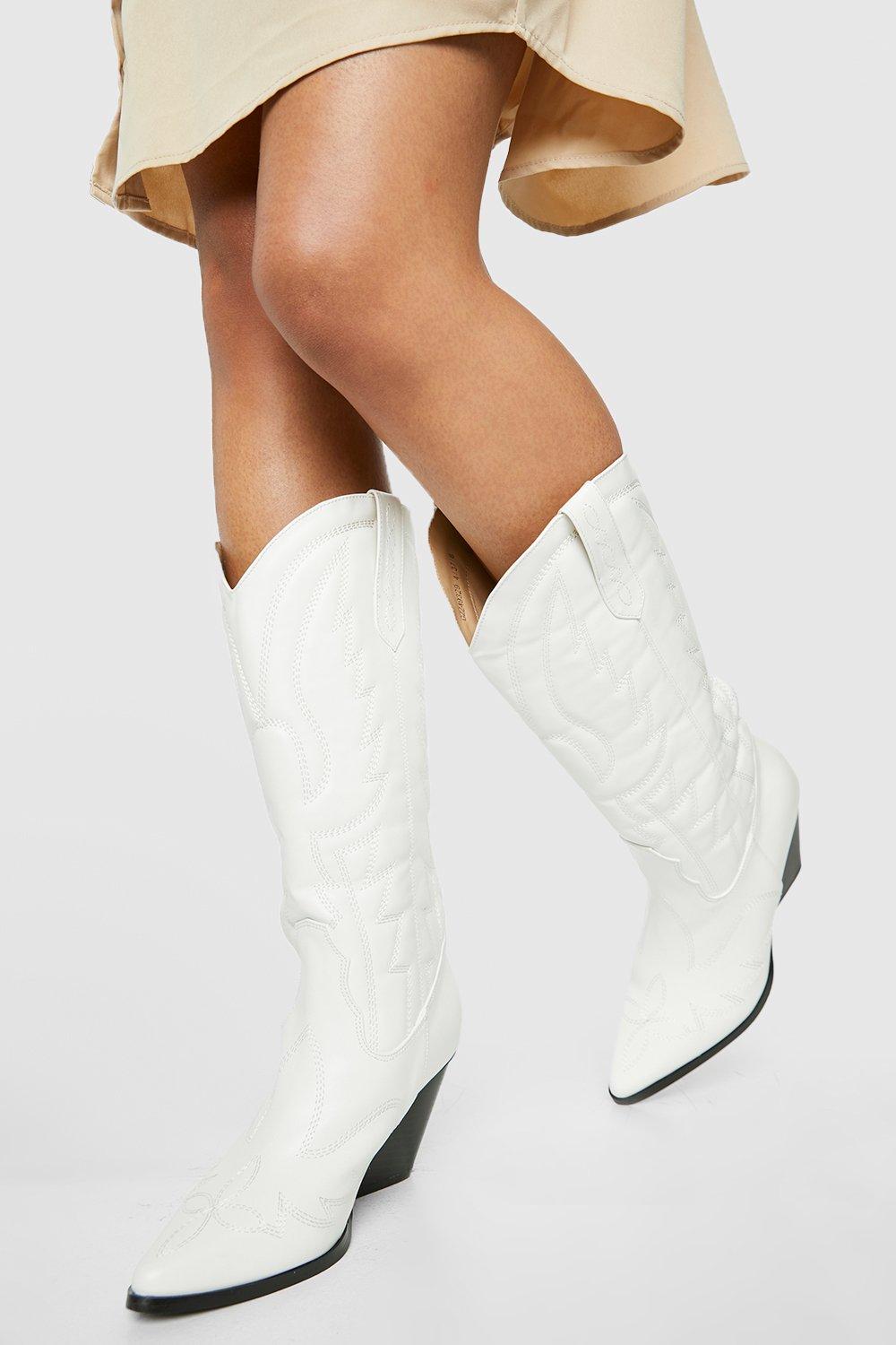 Image of Stivali da cowboy al ginocchio stile Western, Bianco