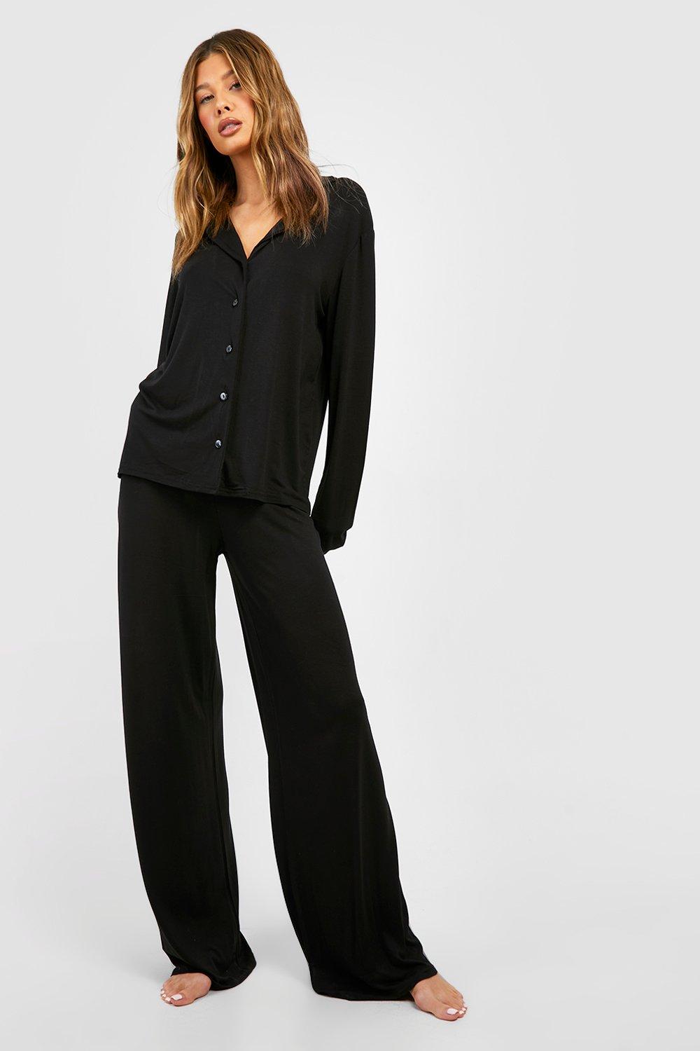 Womens Jersey Wide Leg Pyjama Trouser - Black - 6, Black