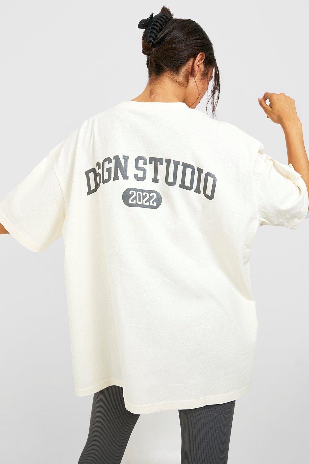 Image of T-shirt oversize con stampa Dsgn Studio sul retro, Cream