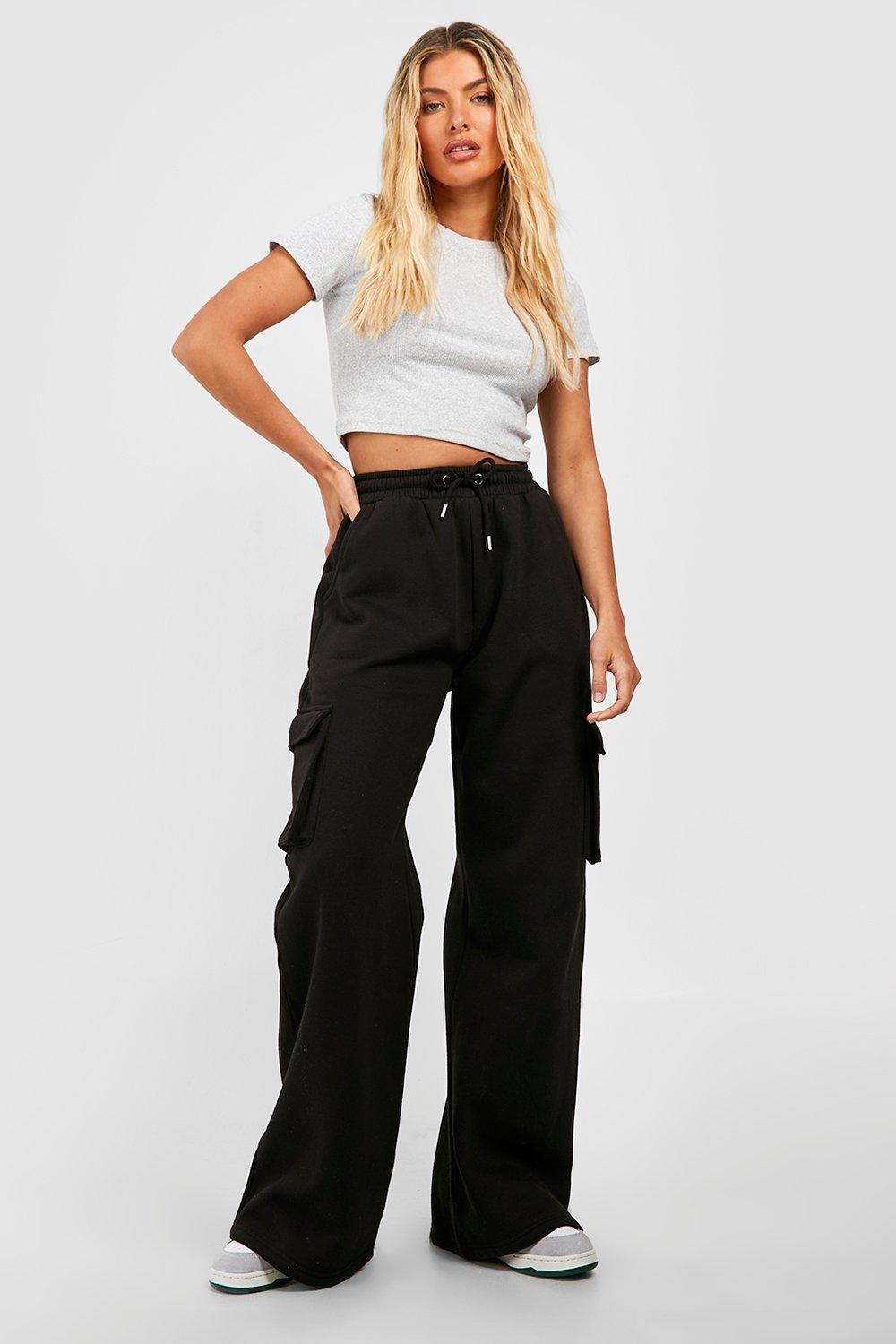 Womens Wide Leg Cargo Jogger - Black - M, Black